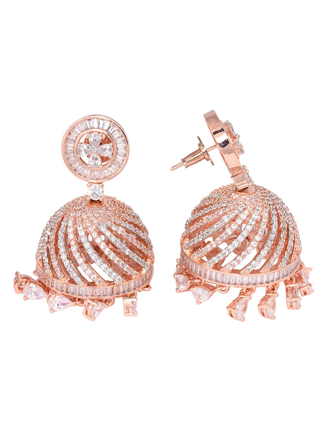 Rose Gold plated AD studded handcrafted Dome shaped Jhumka for Women & Girls