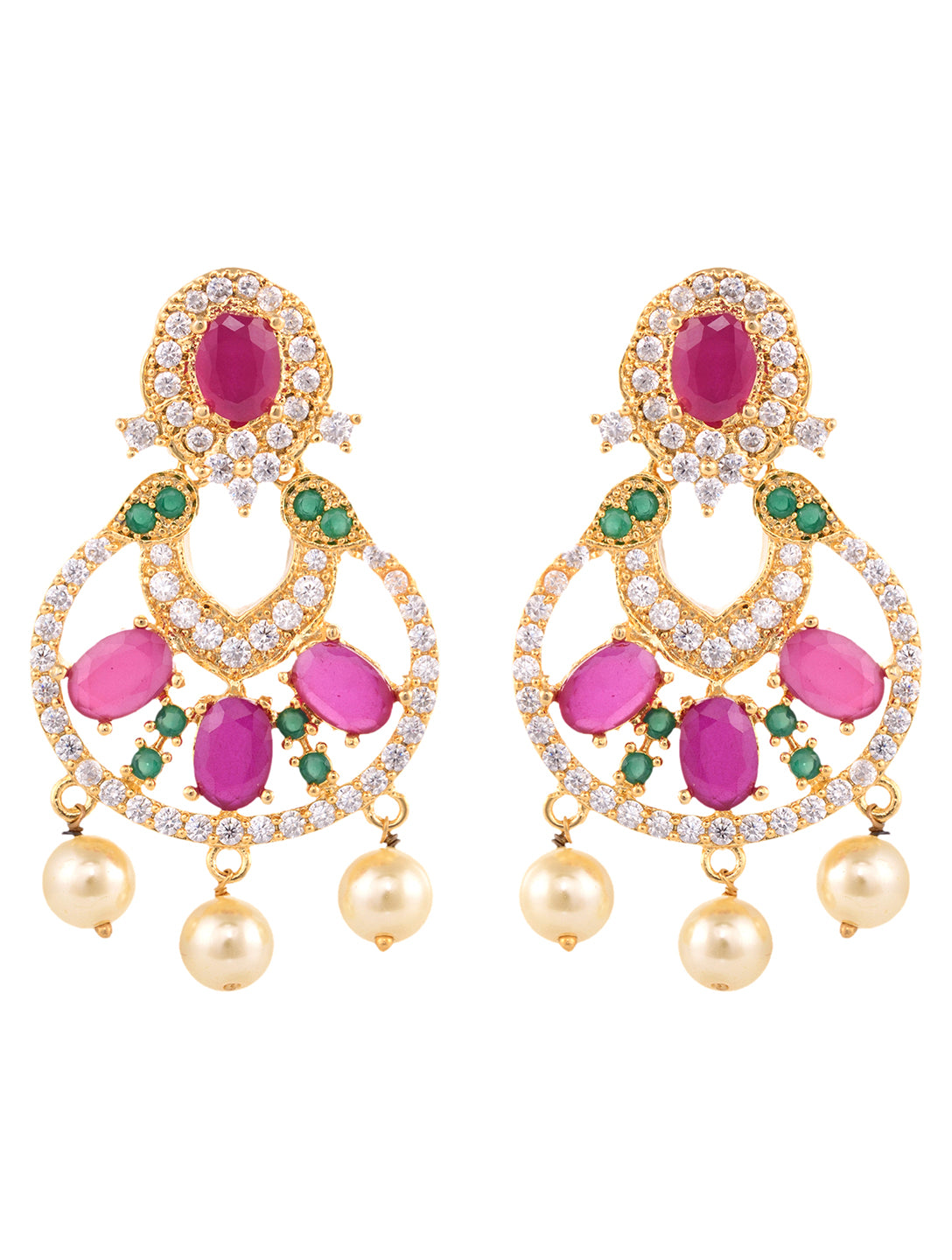 Gold Plated Multi AD and Pearl studded Chandbali shaped Handcrafted Earrings