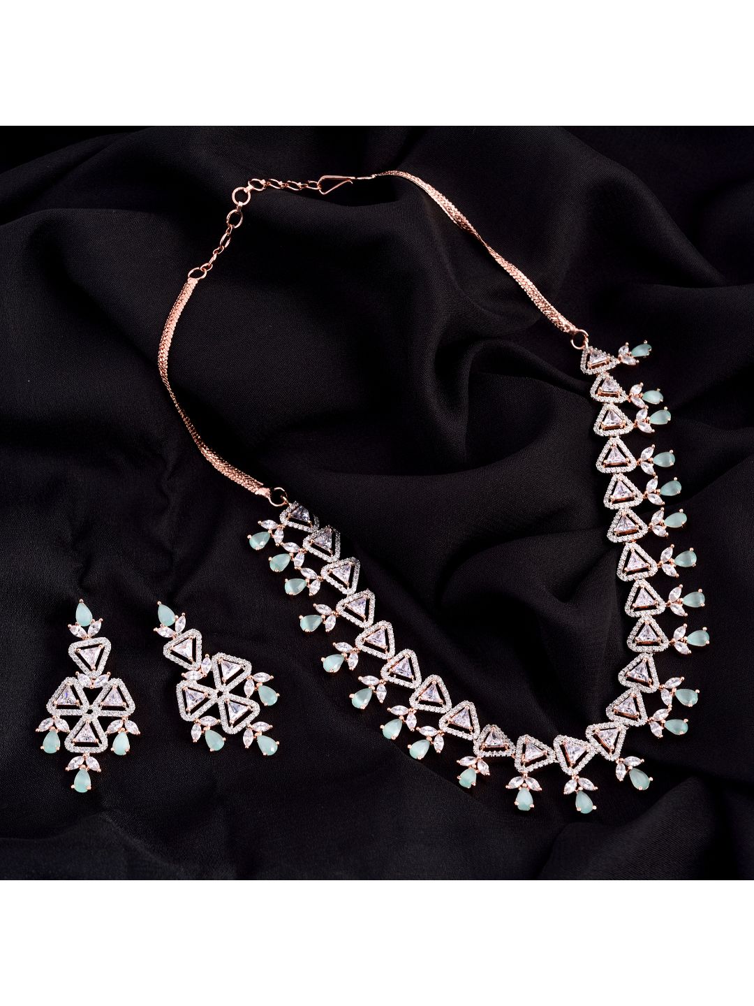 Unique triangular design Diamond Necklace Earrings Modern design for Women & Girls