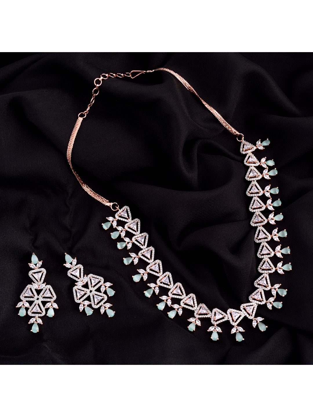 Unique triangular design Diamond Necklace Earrings Modern design for Women & Girls