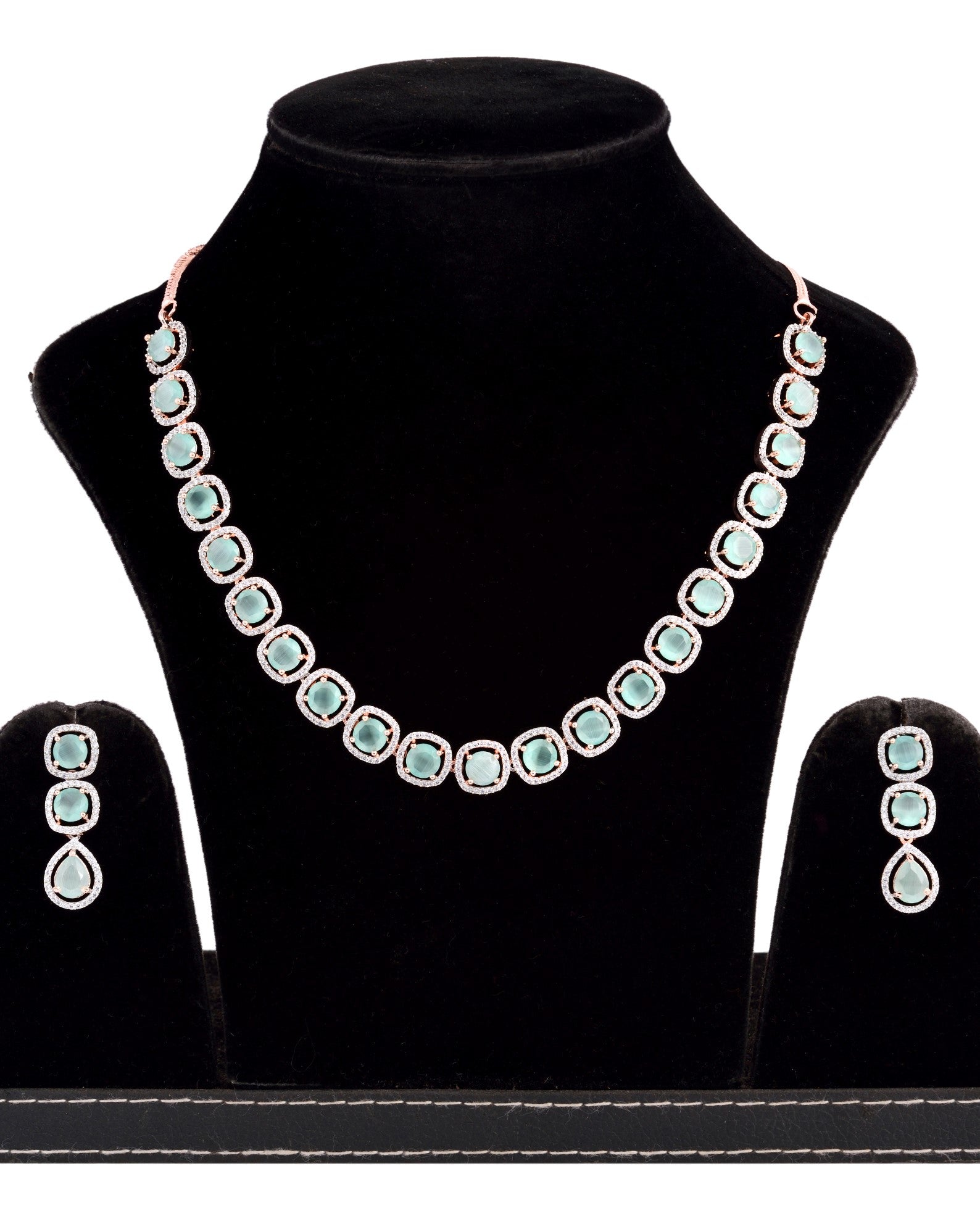 Turquoise Blue Solitaire studded Necklace Earrings for Women & Girls
