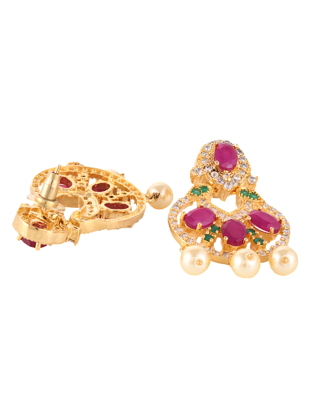 Gold Plated Multi AD and Pearl studded Chandbali shaped Handcrafted Earrings