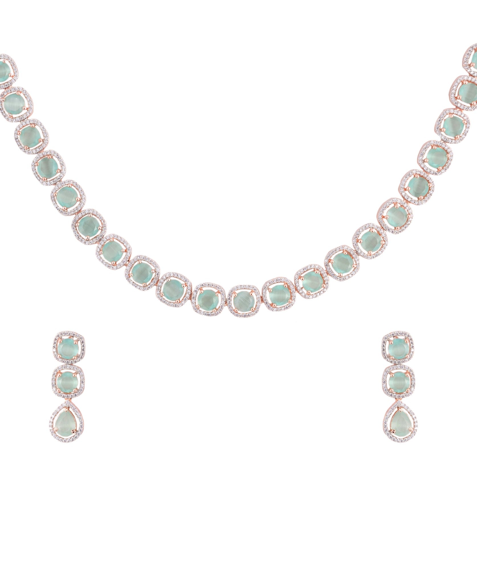 Turquoise Blue Solitaire studded Necklace Earrings for Women & Girls