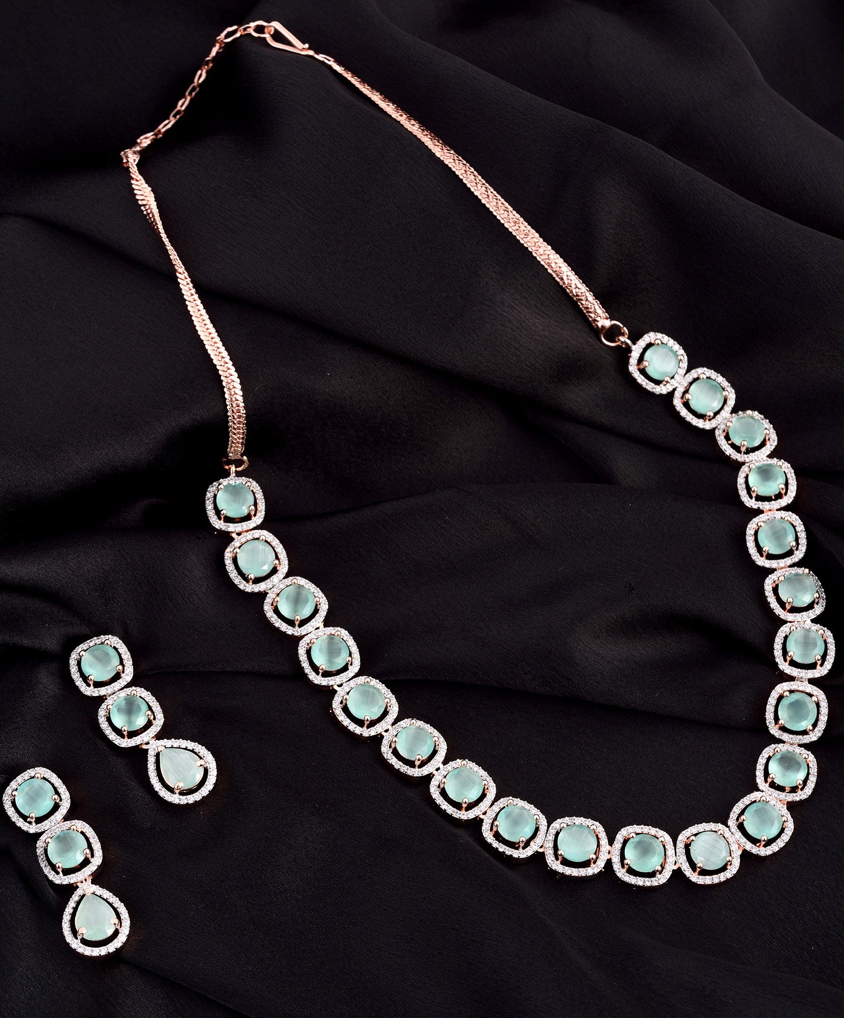 Turquoise Blue Solitaire studded Necklace Earrings for Women & Girls