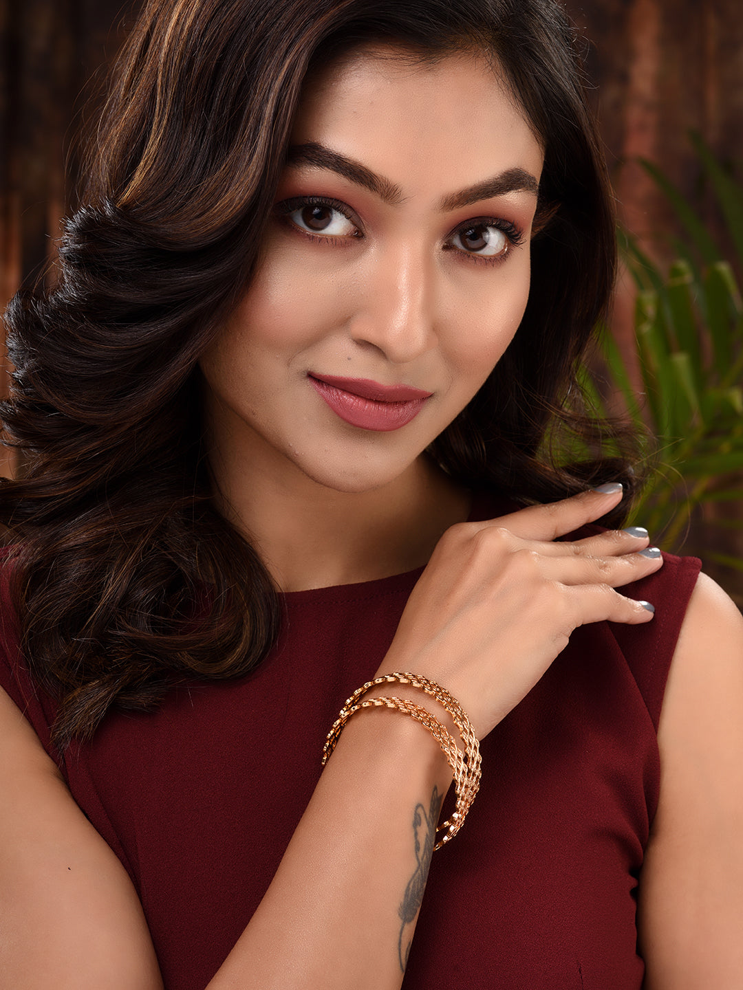 Rose Gold Plated Set Of 2 AD Studded Handcrafted Designer Bangles