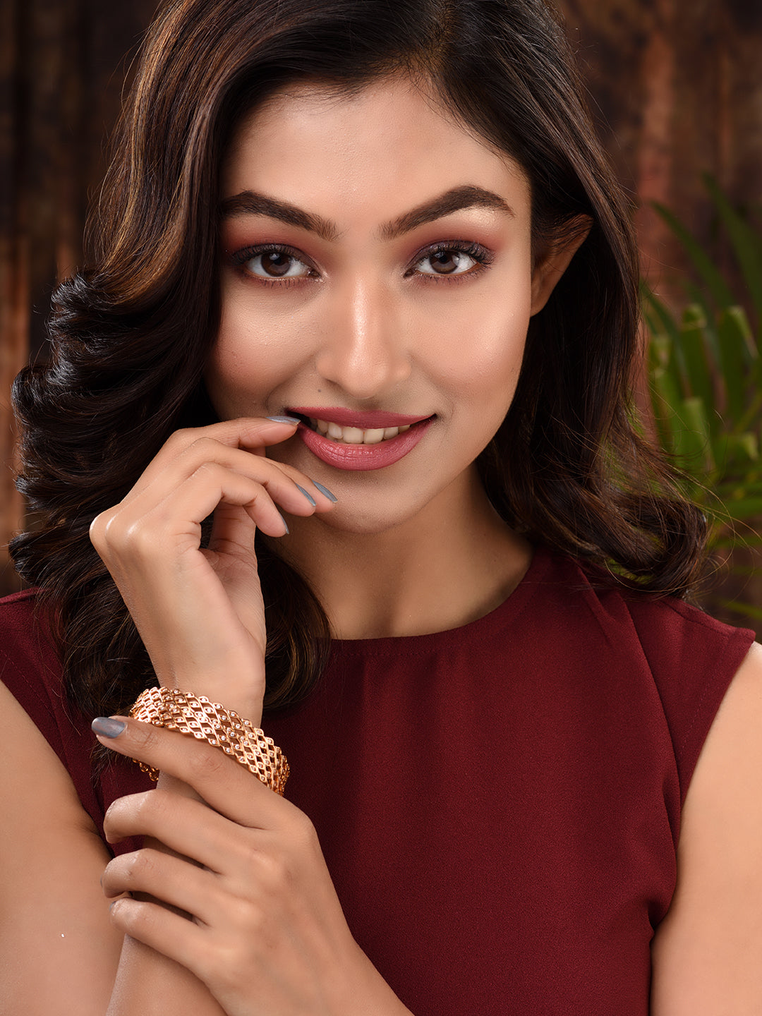 Rose Gold Plated Set Of 2 AD Studded Handcrafted Designer Bangles