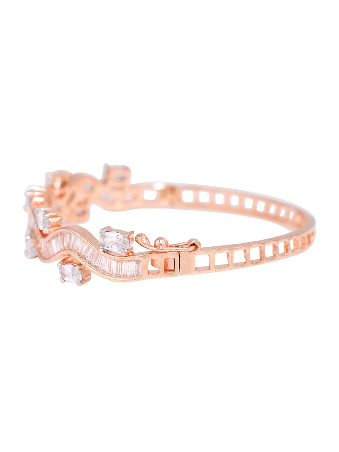 Rose Gold plated AD studded Wavy Pattern Bracelet for Women & Girls