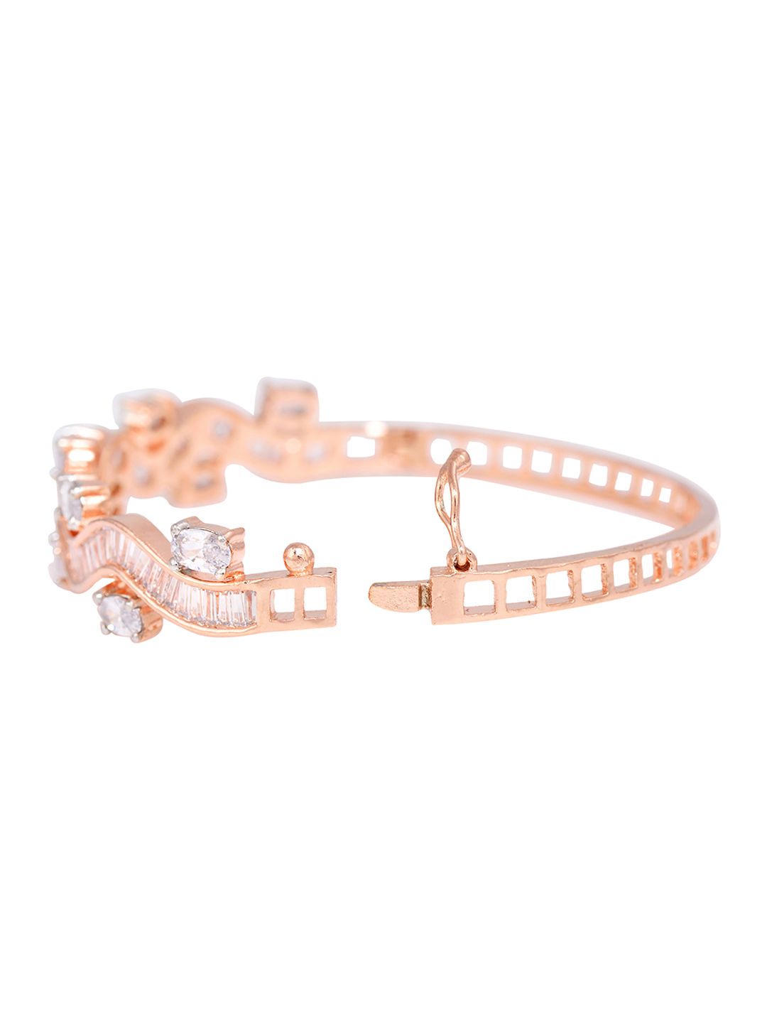 Rose Gold plated AD studded Wavy Pattern Bracelet for Women & Girls