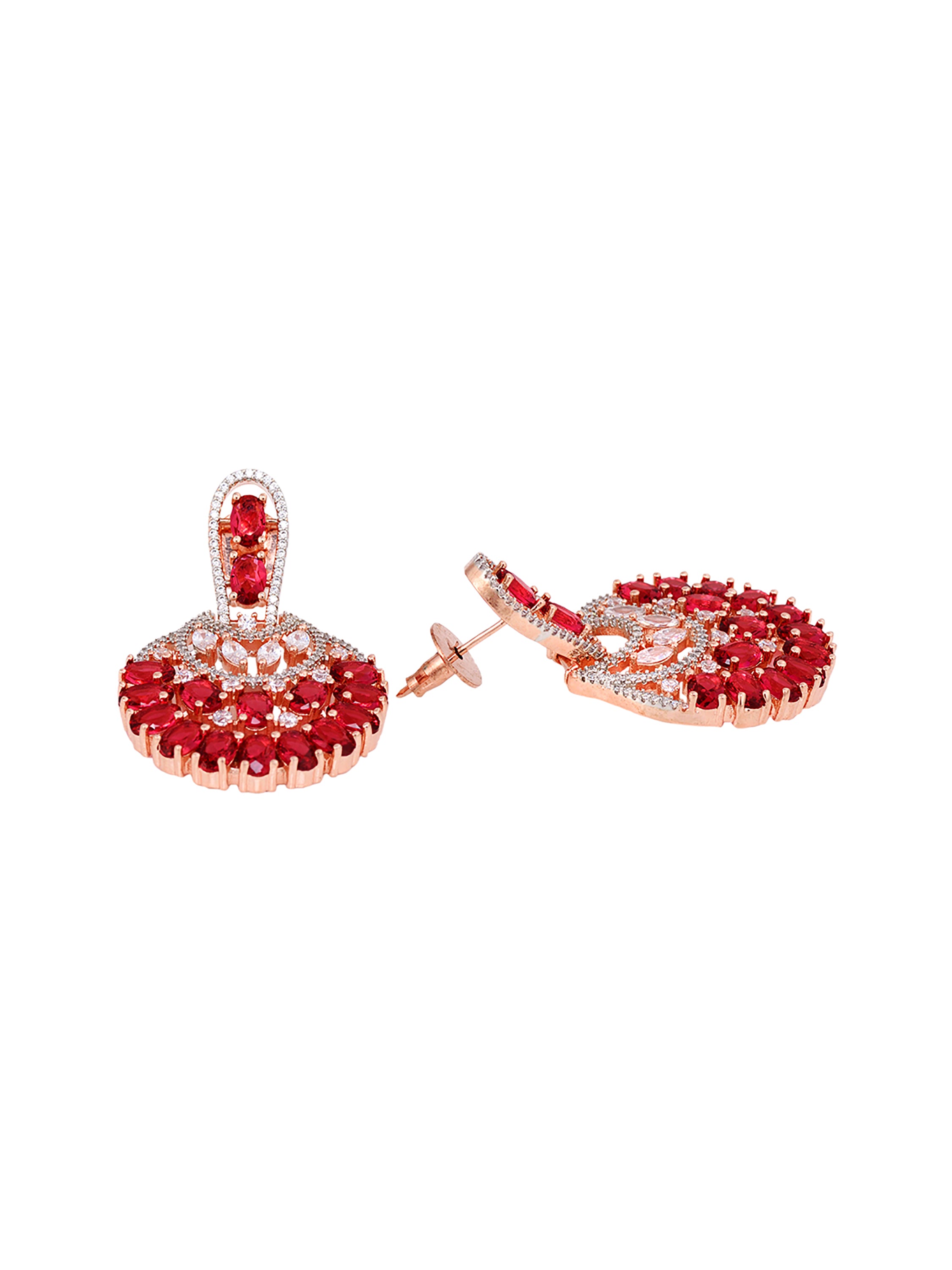 Rose Gold Plated Ruby AD studded Floral design Earrings