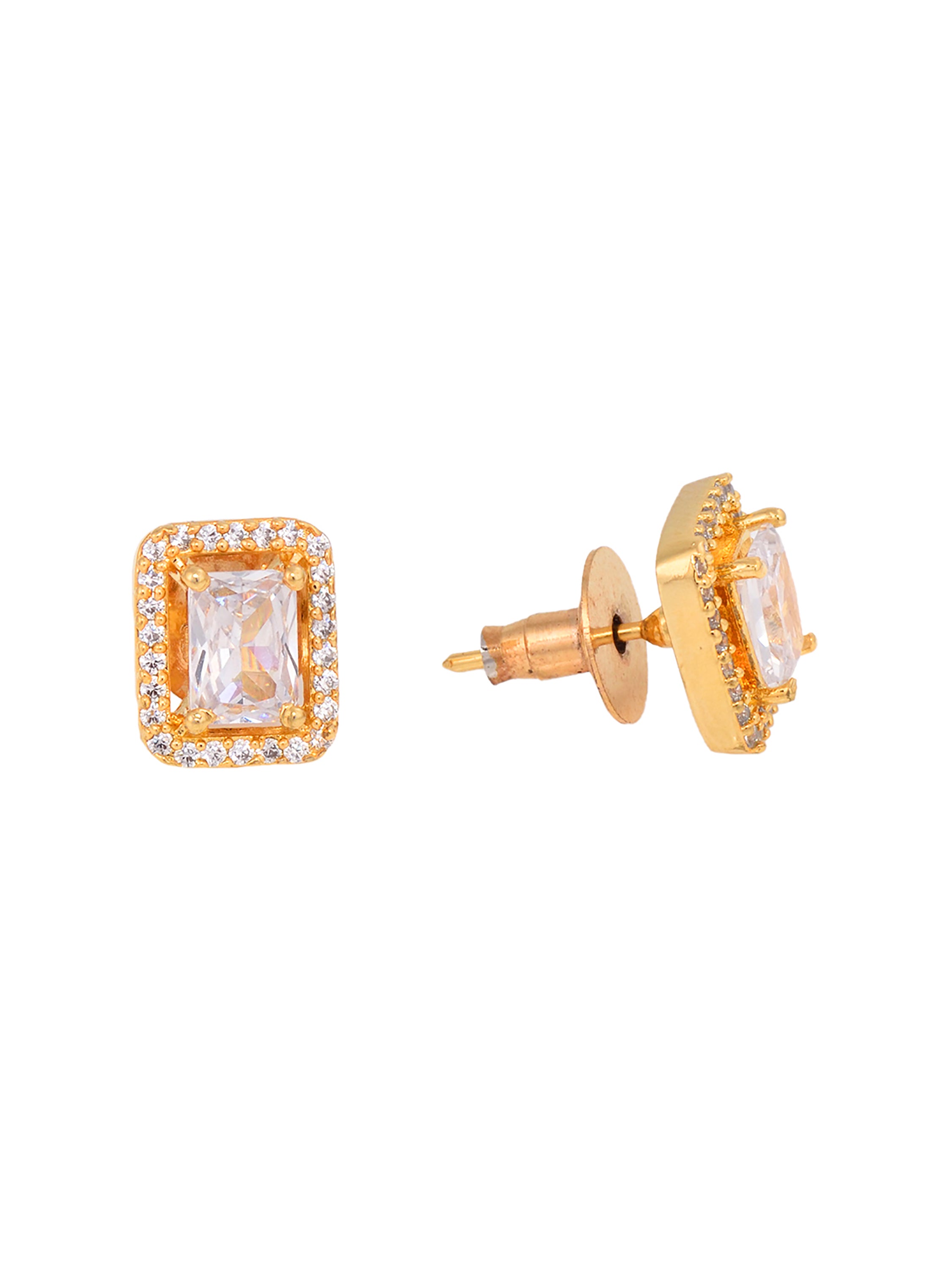 Gold Plated AD studded Square shaped Studd Earring