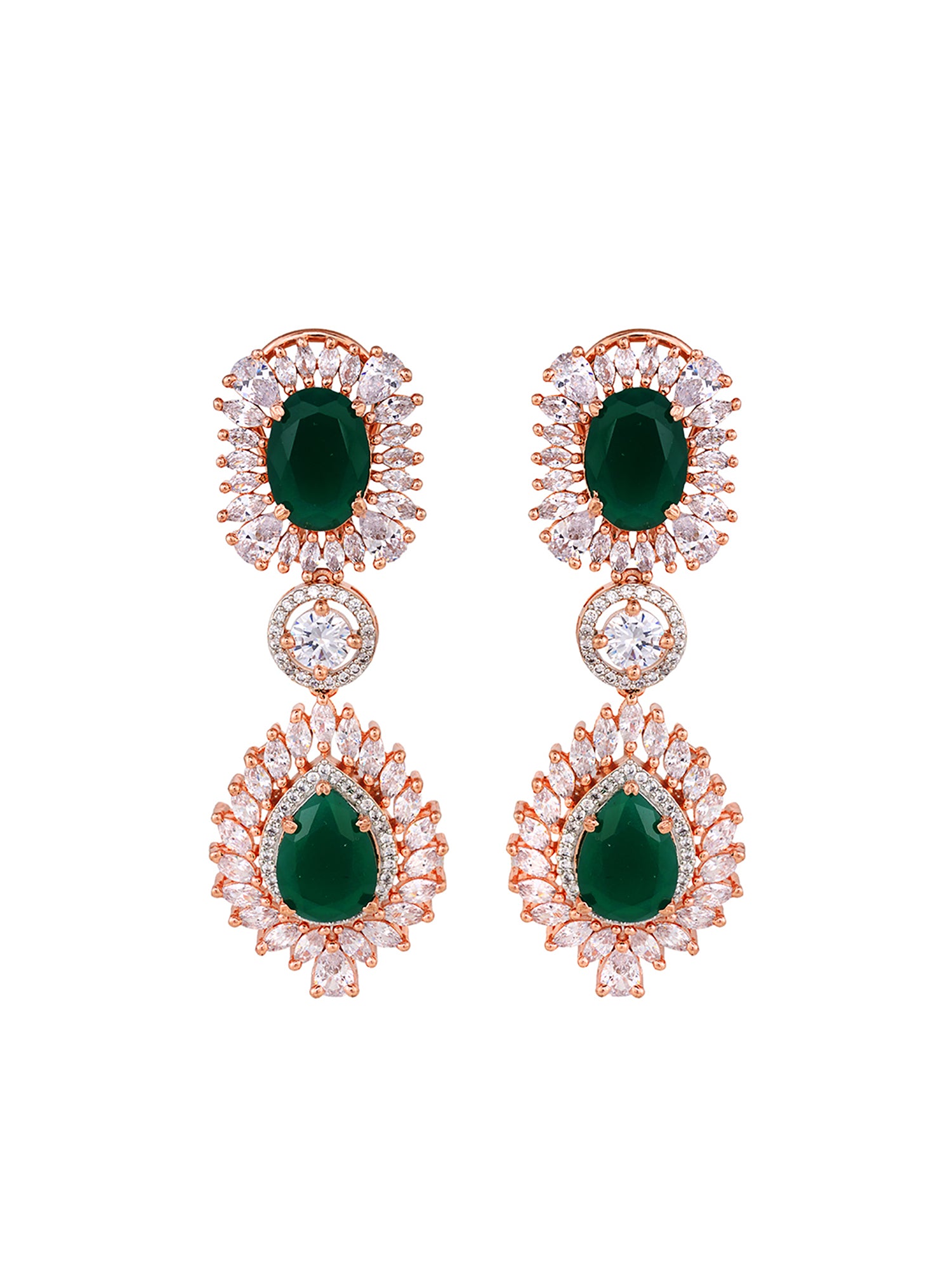 Rose Gold Plated Blue AD studded Drop Earrings