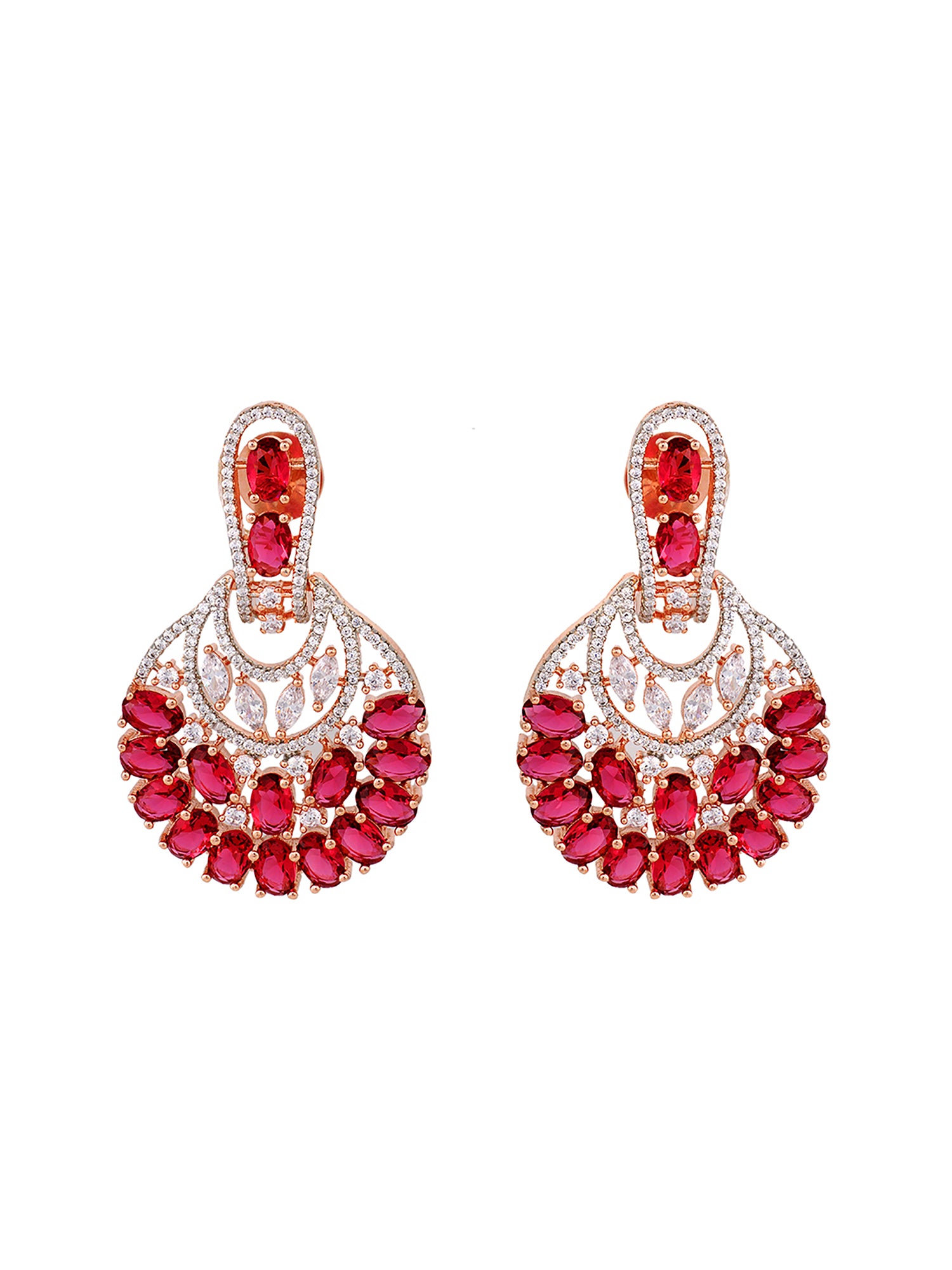 Rose Gold Plated Ruby AD studded Floral design Earrings