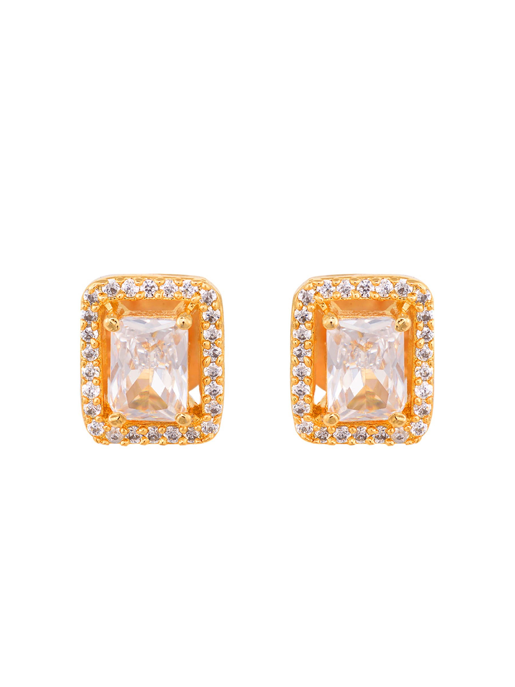 Gold Plated AD studded Square shaped Studd Earring