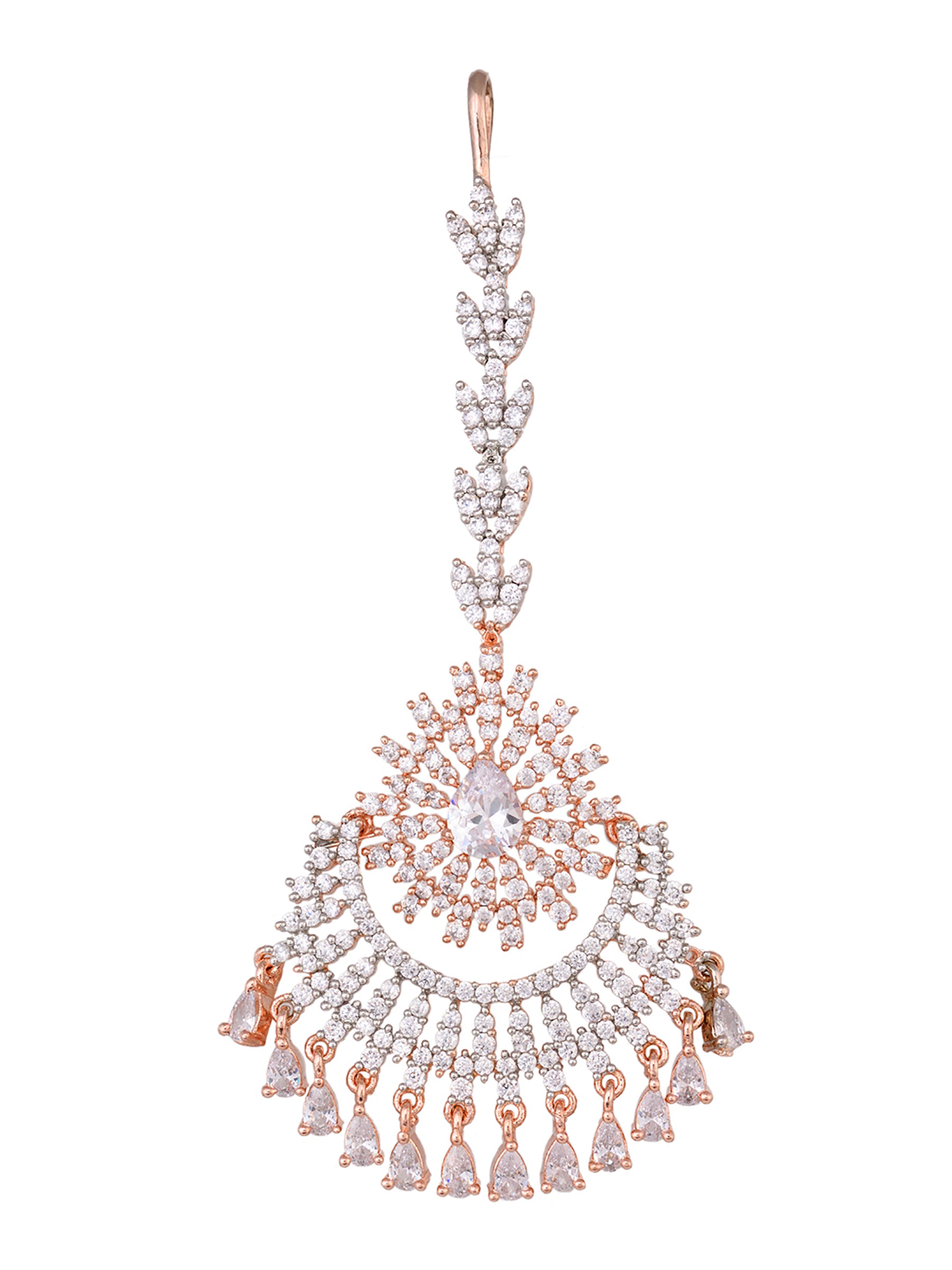 Rose Gold plated AD studded Chandballi design Handcrafted Maang Tika