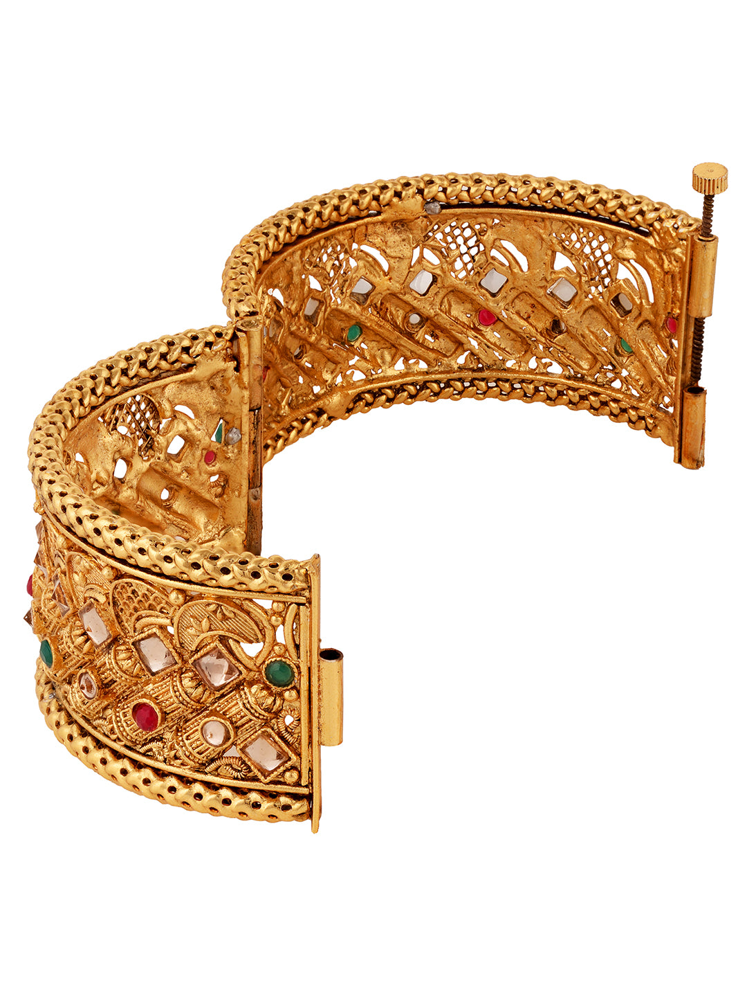 Set Of 2 Gold Plated Multi stone Studded Antique Bangles