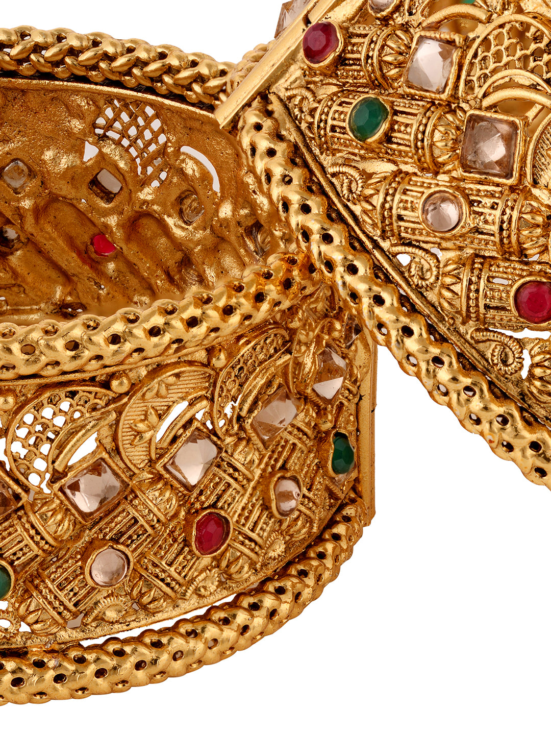 Set Of 2 Gold Plated Multi stone Studded Embellished Bangles