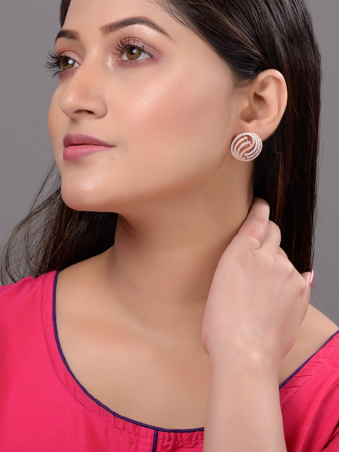 Rose Gold plated AD studded Contemporary Stud Earrings