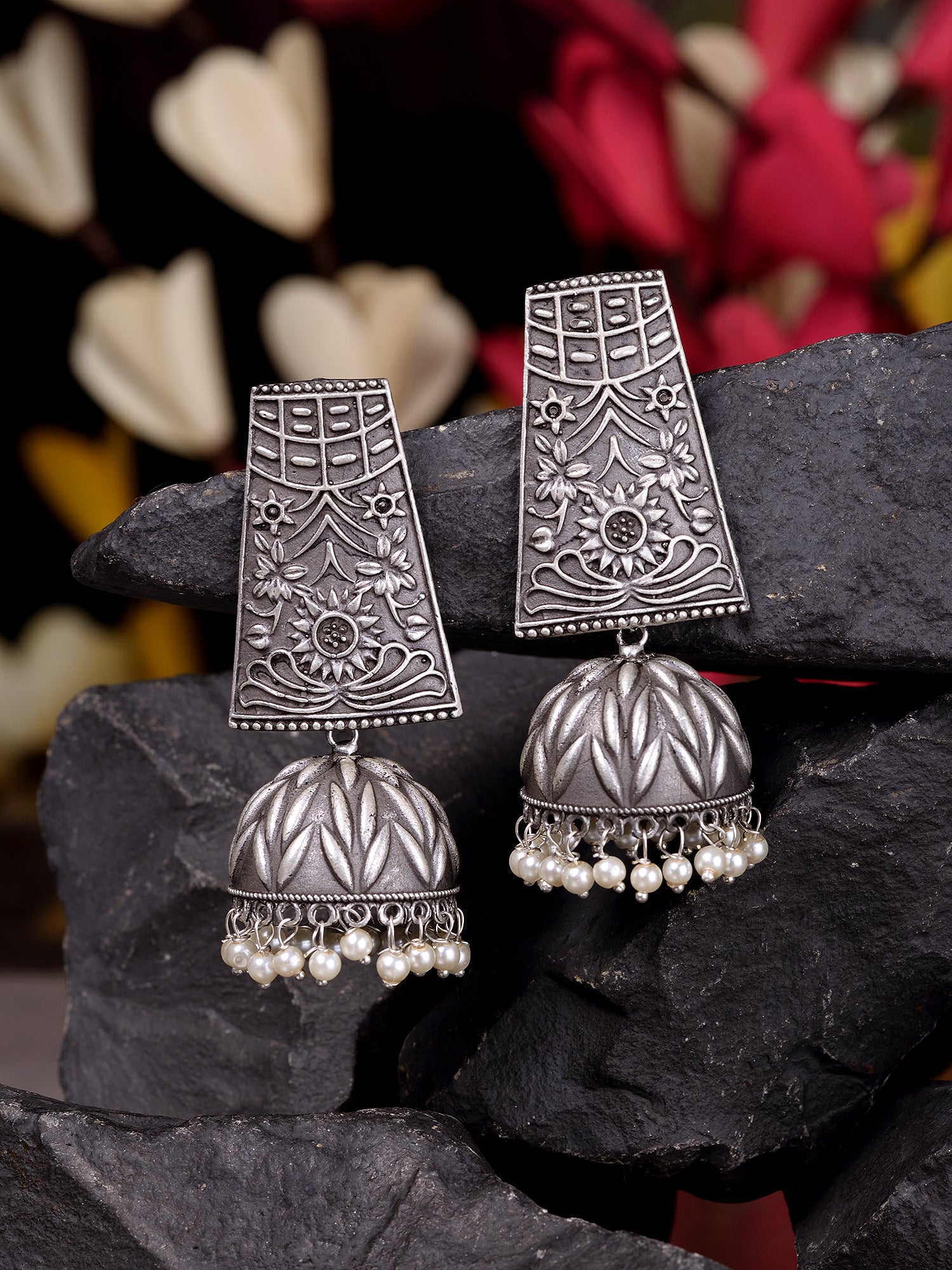 Oxidised Siver Handcrafted Filigree Dome Jhumka Earrings
