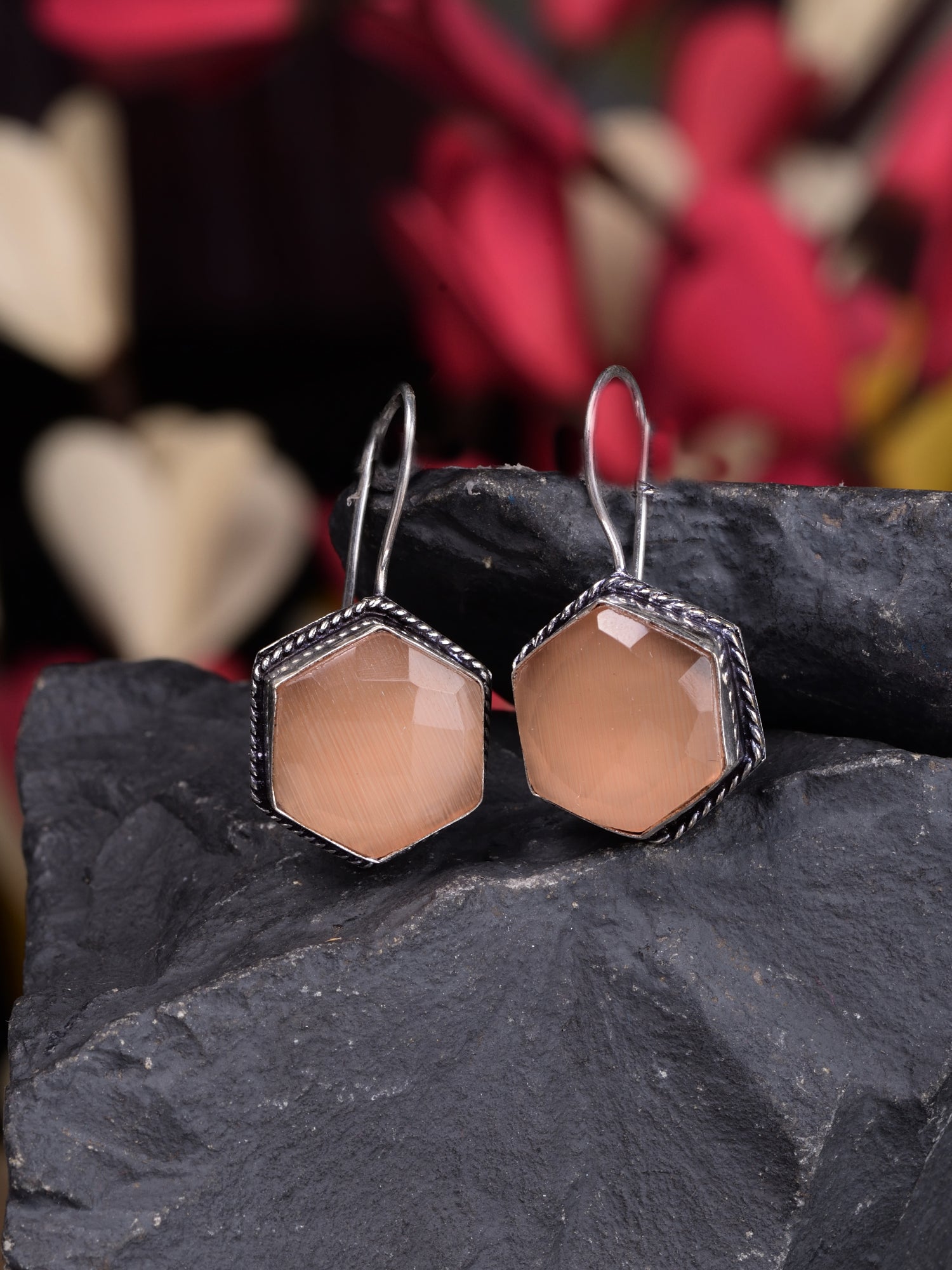 Siver Plated Hexagonal Drop Earrings