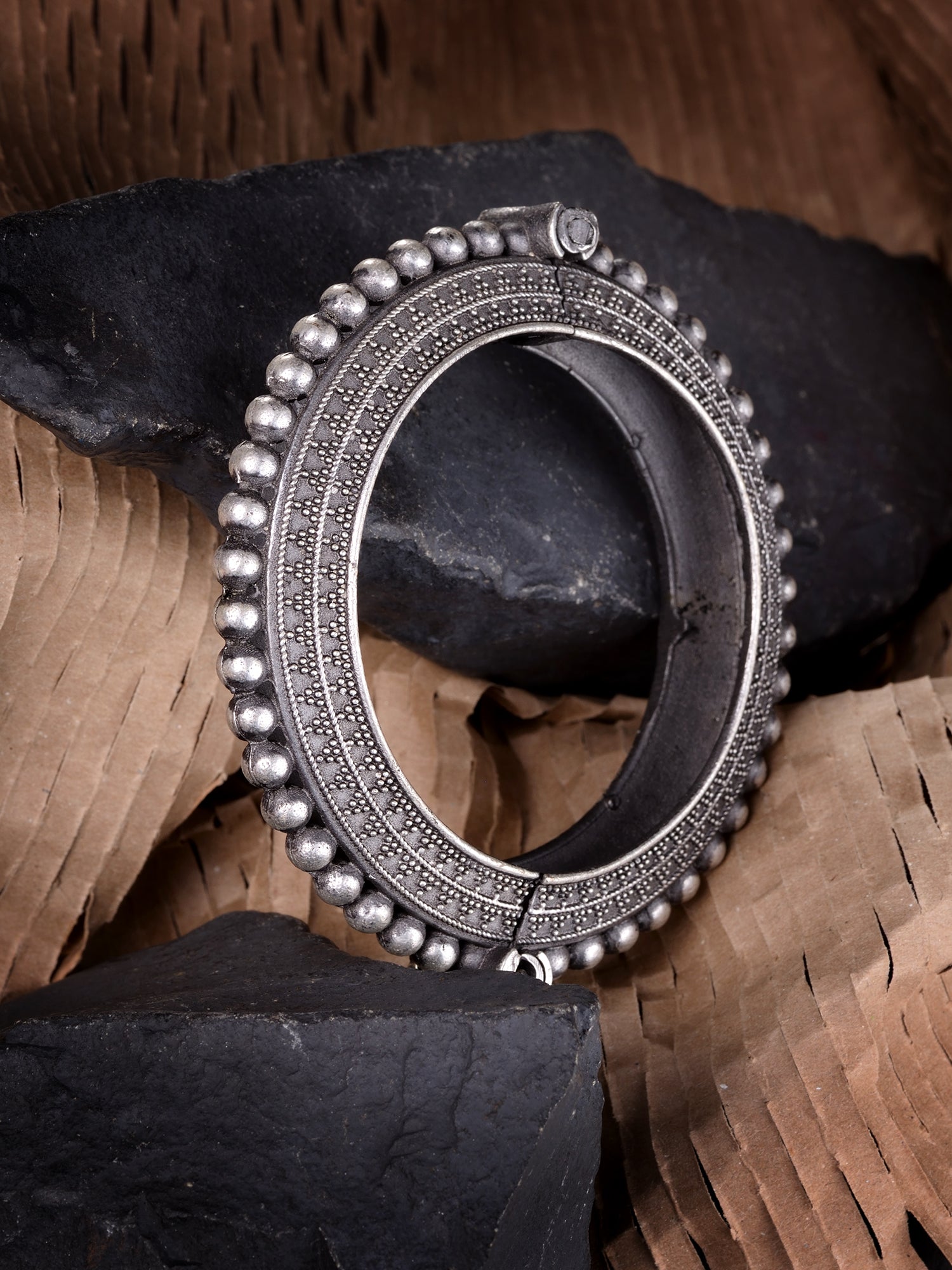 Oxidised Silver Toned Tribal kada Bracelet