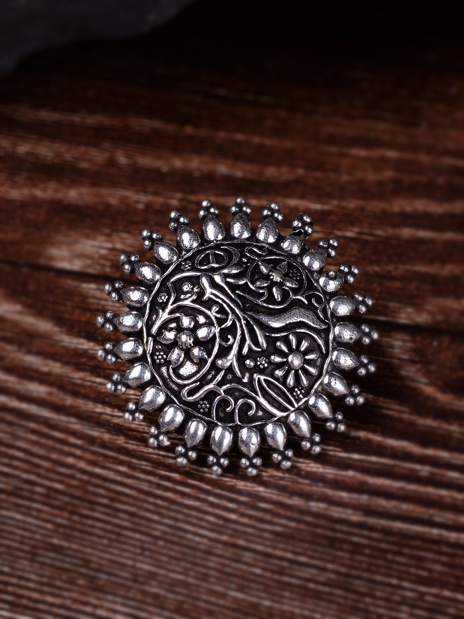 Oxidised Silver Toned Filigree Ring