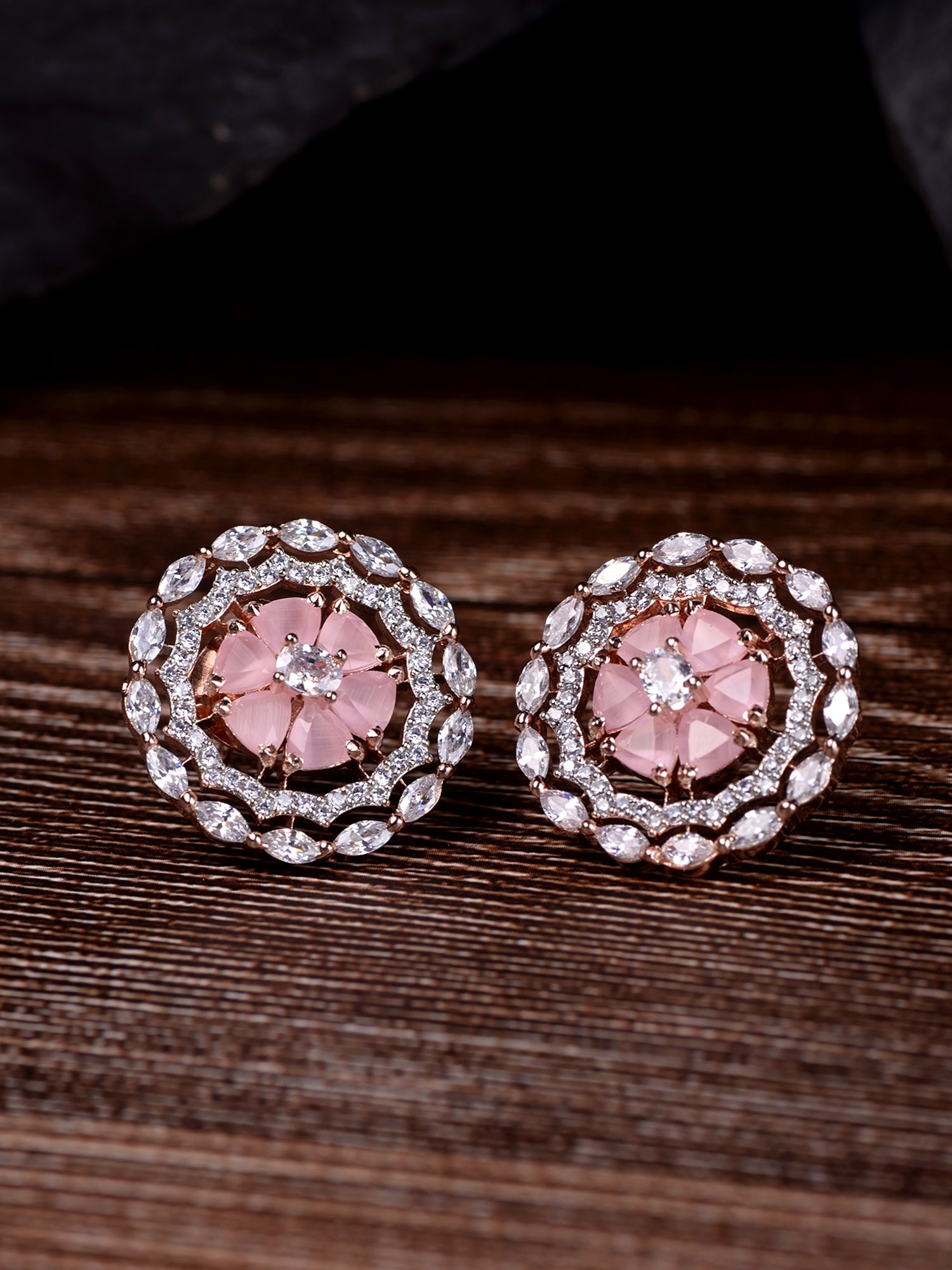 Rose Gold Plated Pink AD Studded Studs Earring