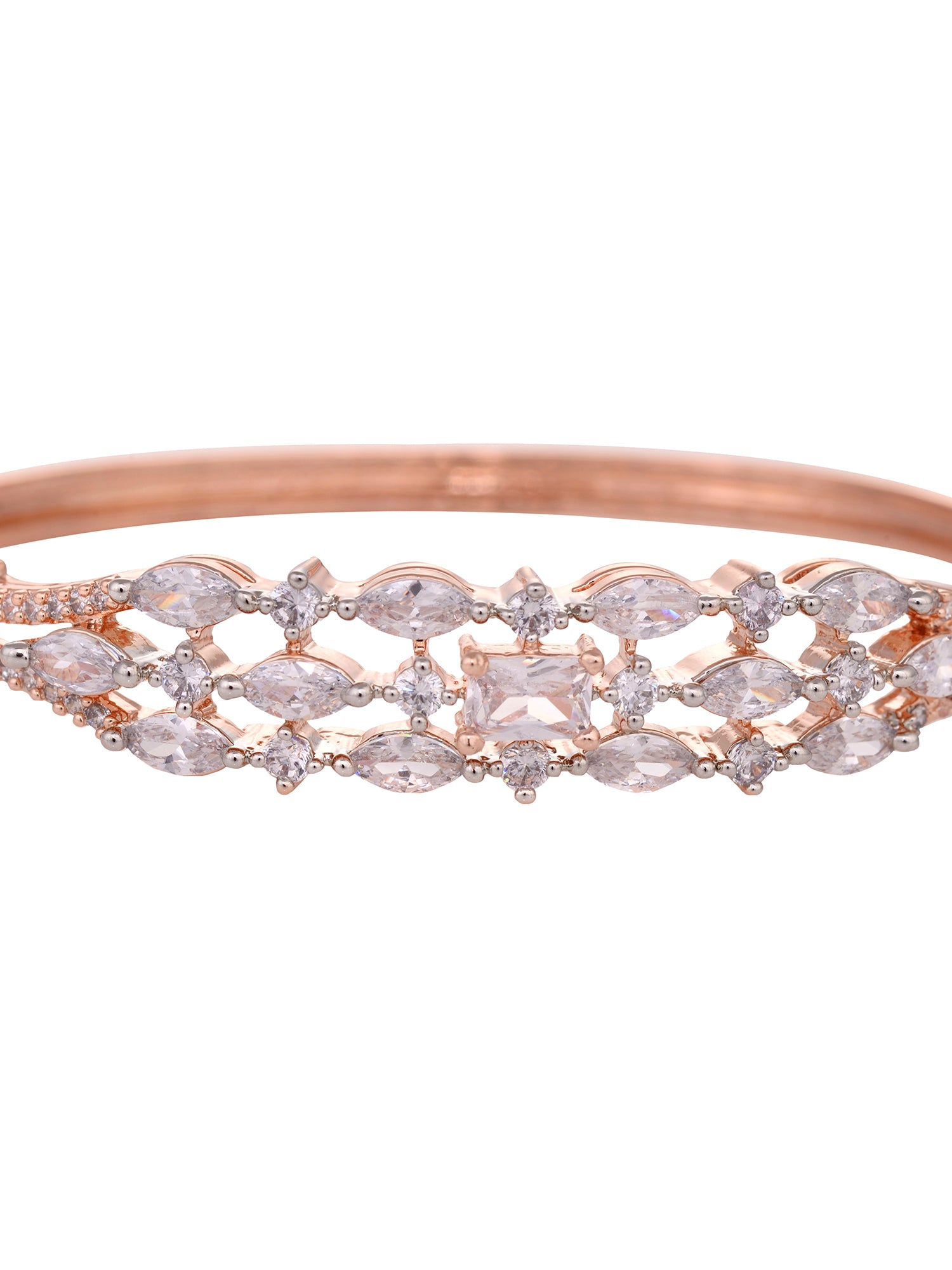 Rose Gold Plated White AD studded Contemporary bangle Bracelet