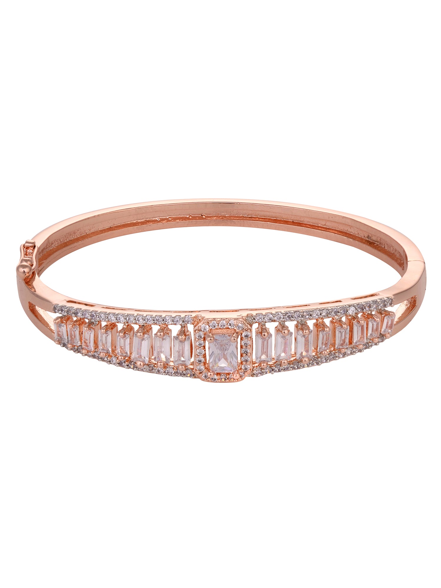 Rose Gold Plated White Ad Studded Designer Bangle Bracelet