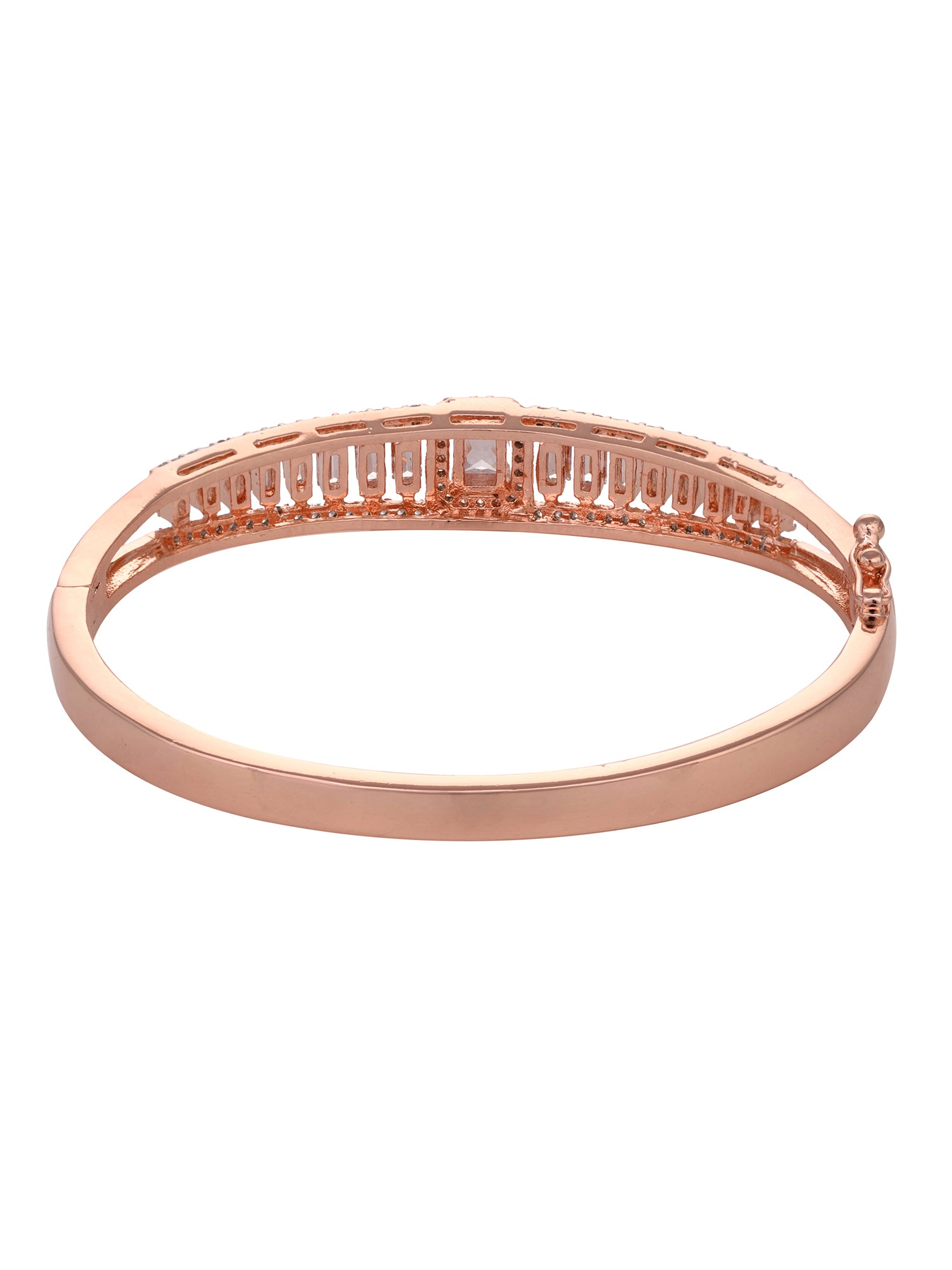 Rose Gold Plated White Ad Studded Designer Bangle Bracelet