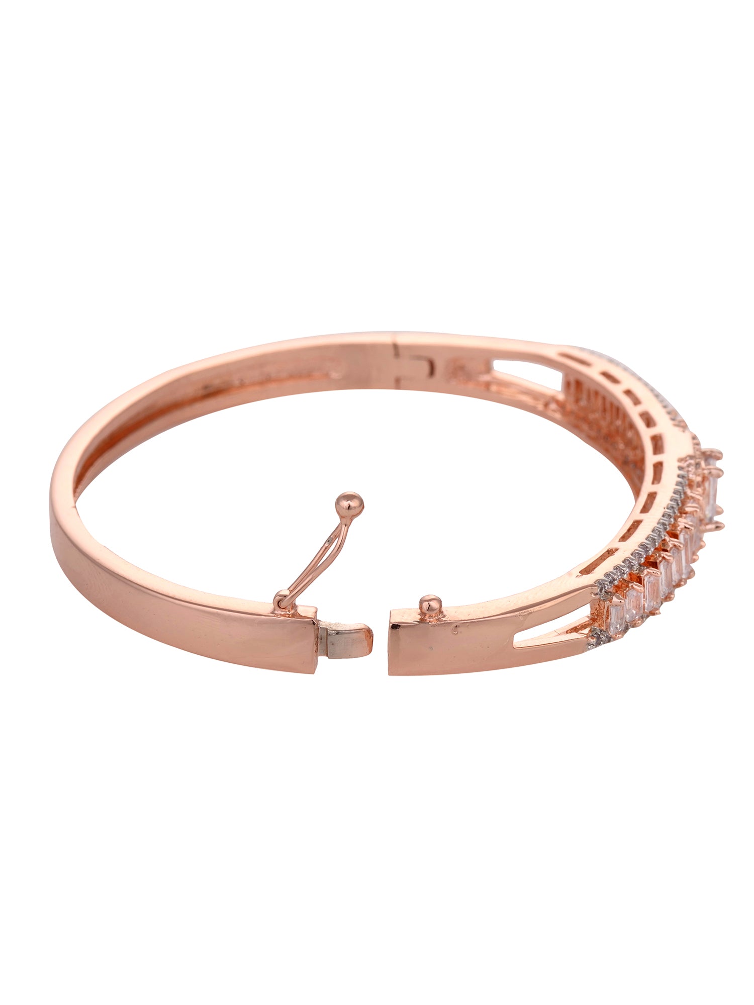 Rose Gold Plated White Ad Studded Designer Bangle Bracelet