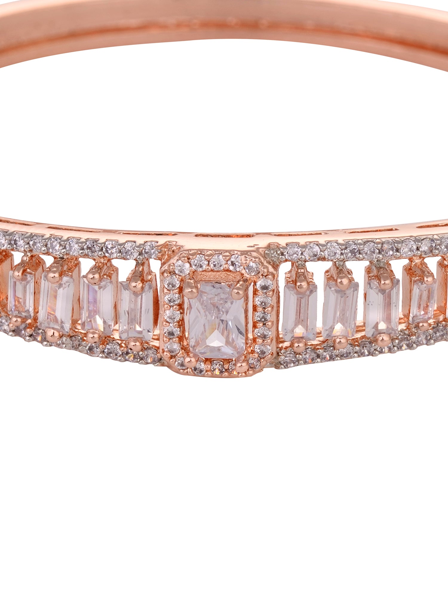 Rose Gold Plated White Ad Studded Designer Bangle Bracelet