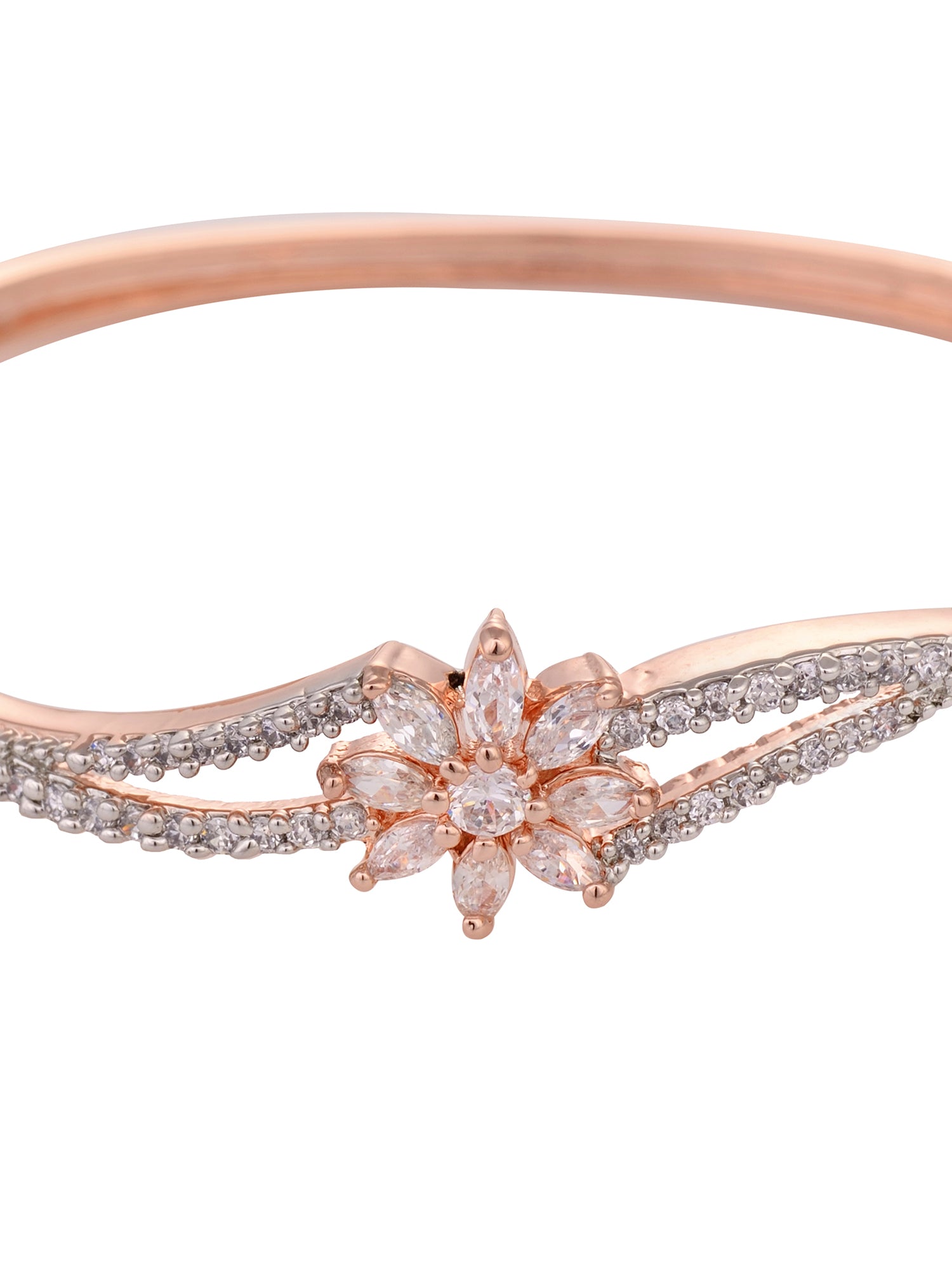 Rose gold Plated White AD Studded Flower Bracelet