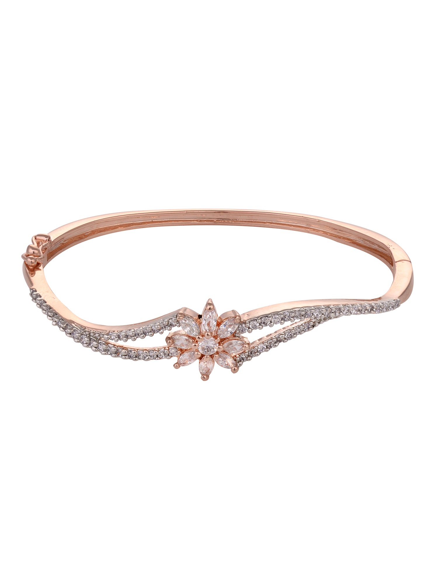 Rose gold Plated White AD Studded Flower Bracelet