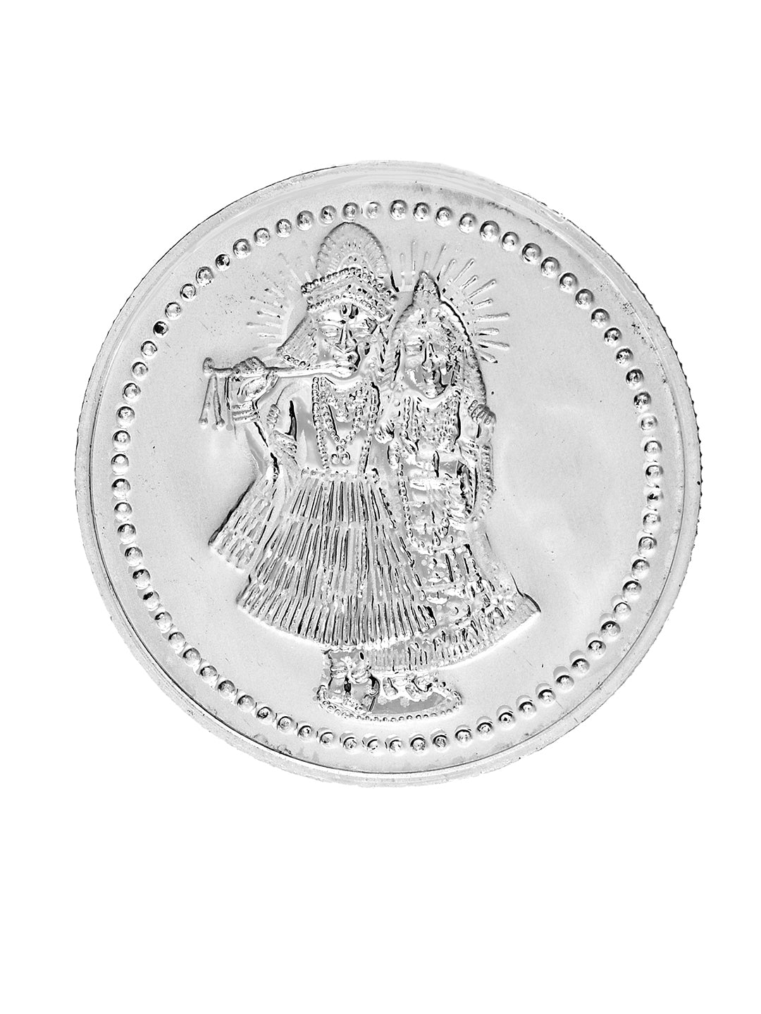 Set of 2 Kundan & Pearl Beaded Designer Rakhi with 10 gram Radhe Krishna round 999 Round Silver Coin