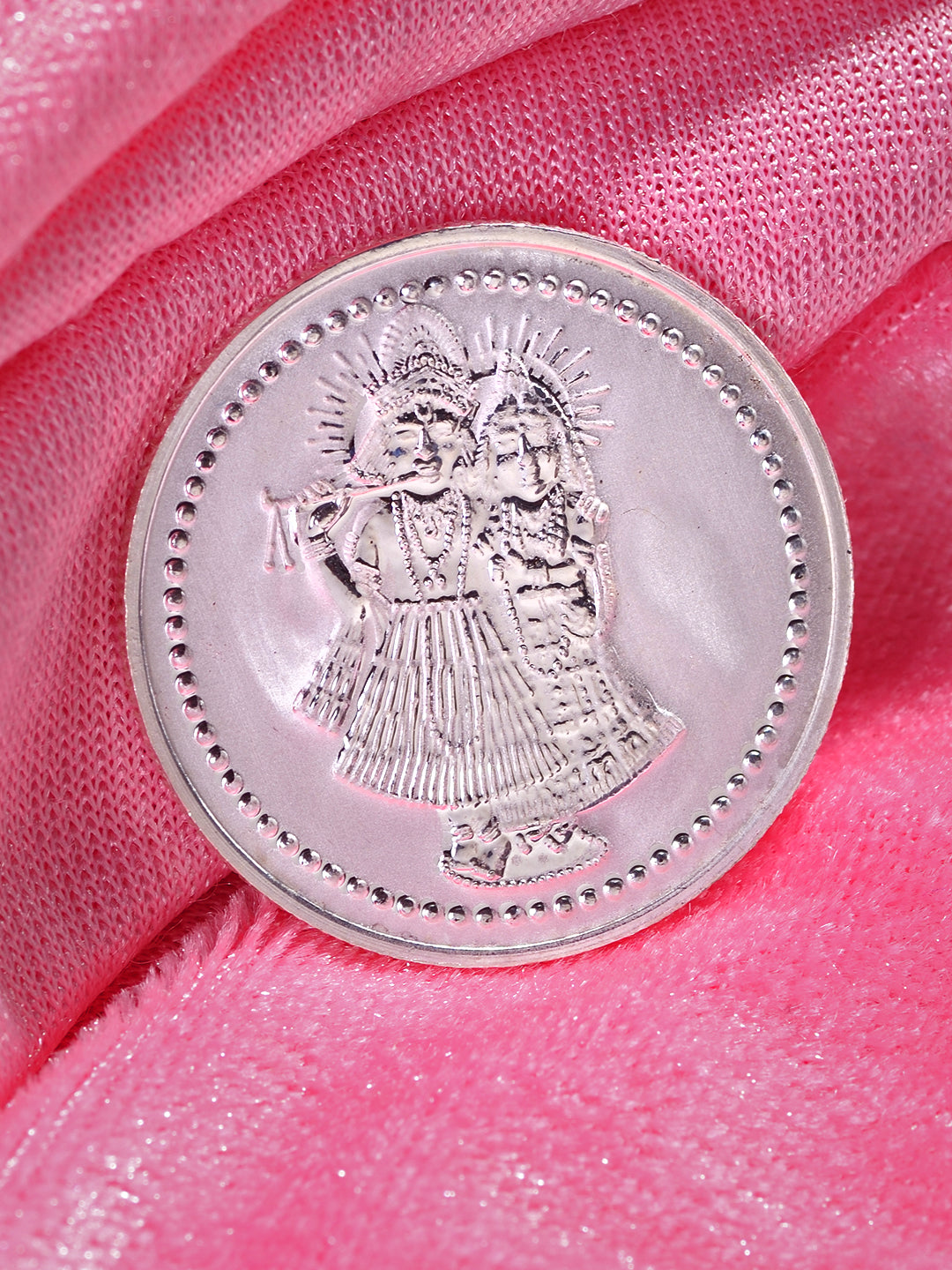 Set of 2 Kundan Studded OM Thread Rakhi with 10 gram Radhe Krishna round 999 Round Silver Coin