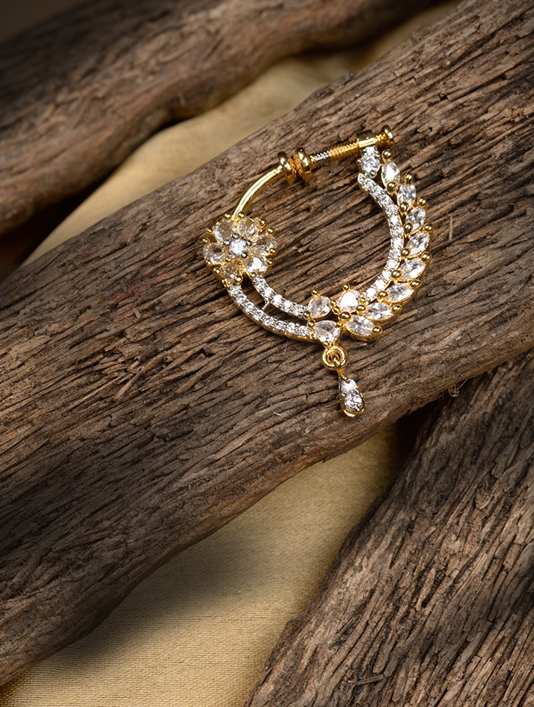 Gold plated AD studded Handcrafted Nose Ring