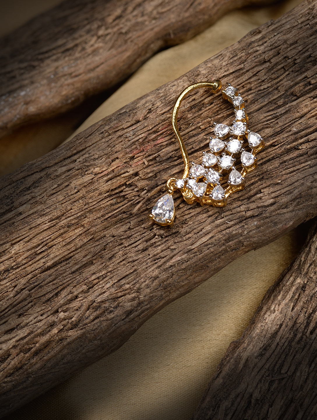 Gold plated AD studded Handcrafted Nose Ring