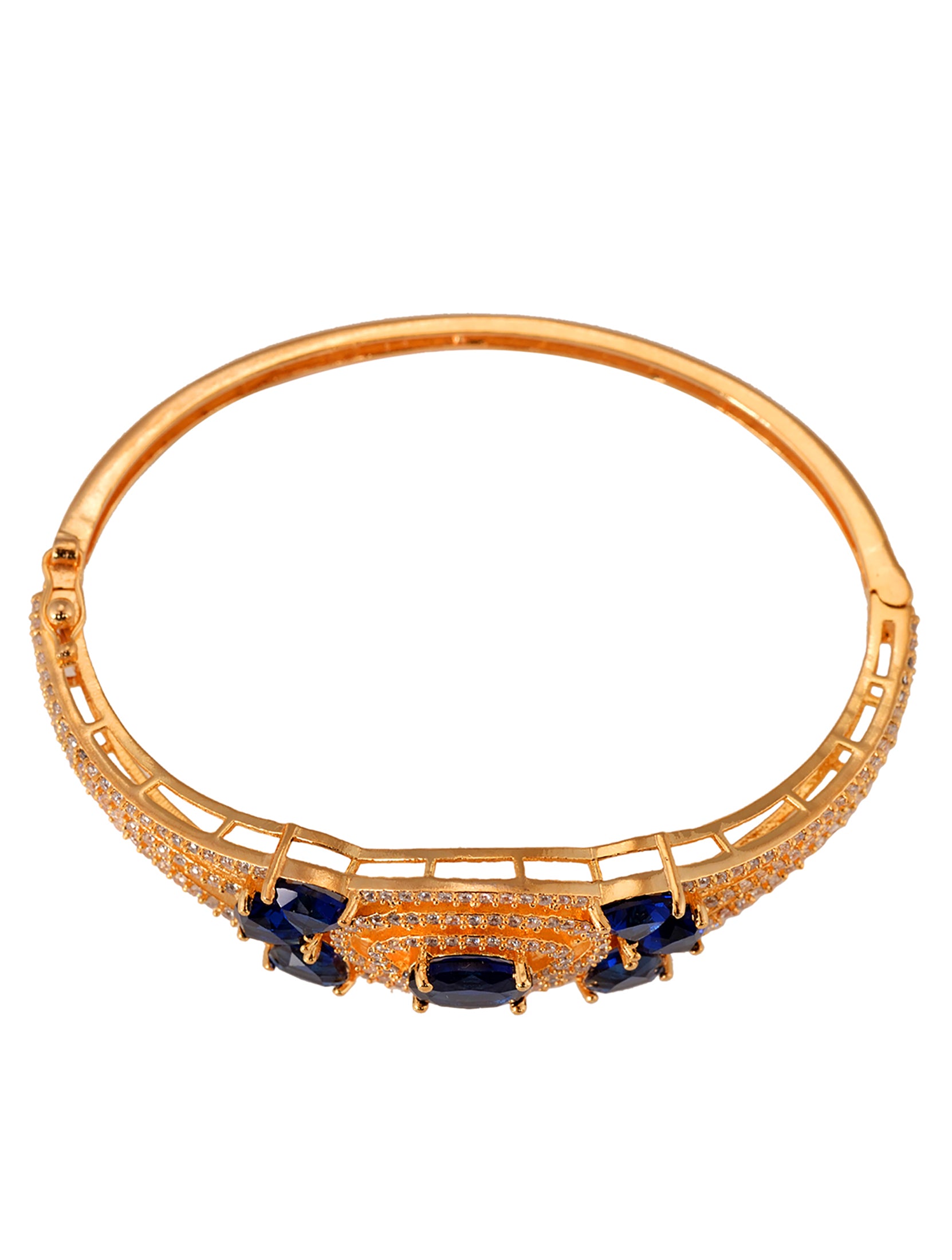 Gold plated Blue AD studded handcrafted designer Bracelet for Women & Girls