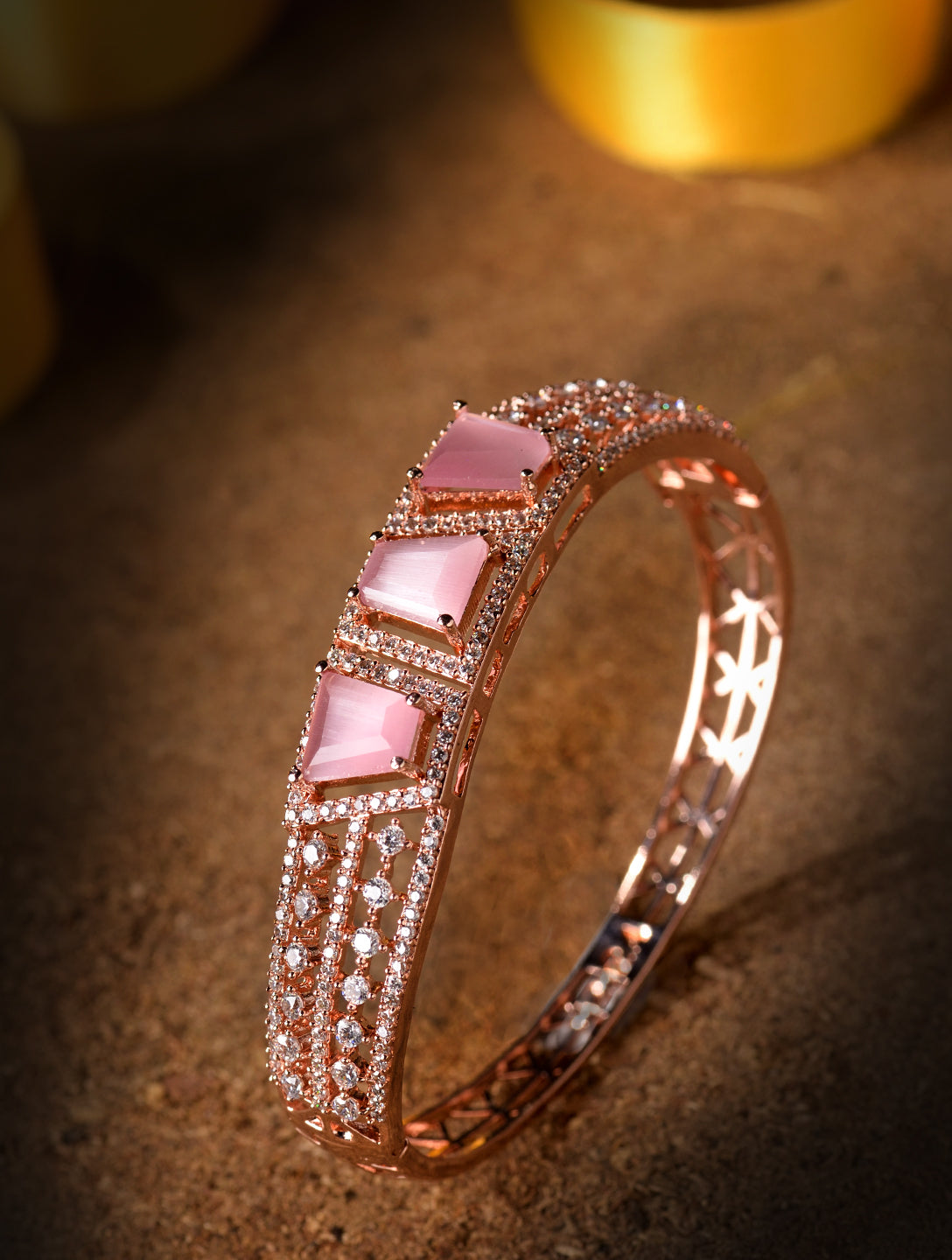 Rose Gold plated Pink AD Handcrafted Bracelet for Women & Girls
