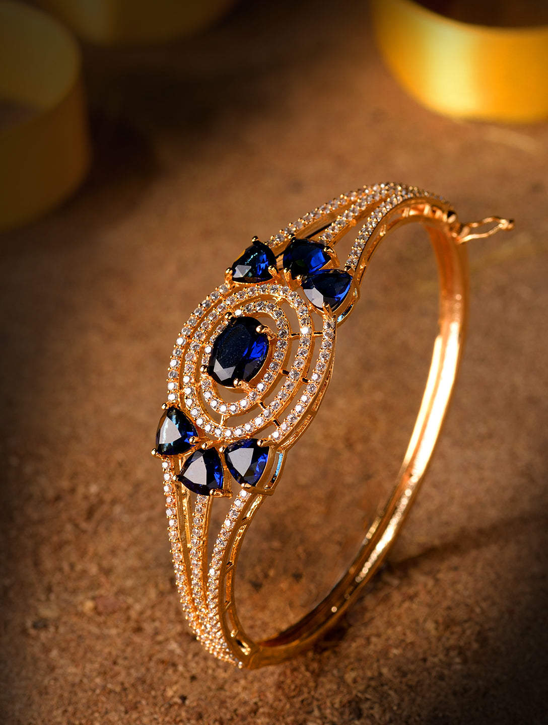 Gold plated Blue AD studded handcrafted designer Bracelet for Women & Girls