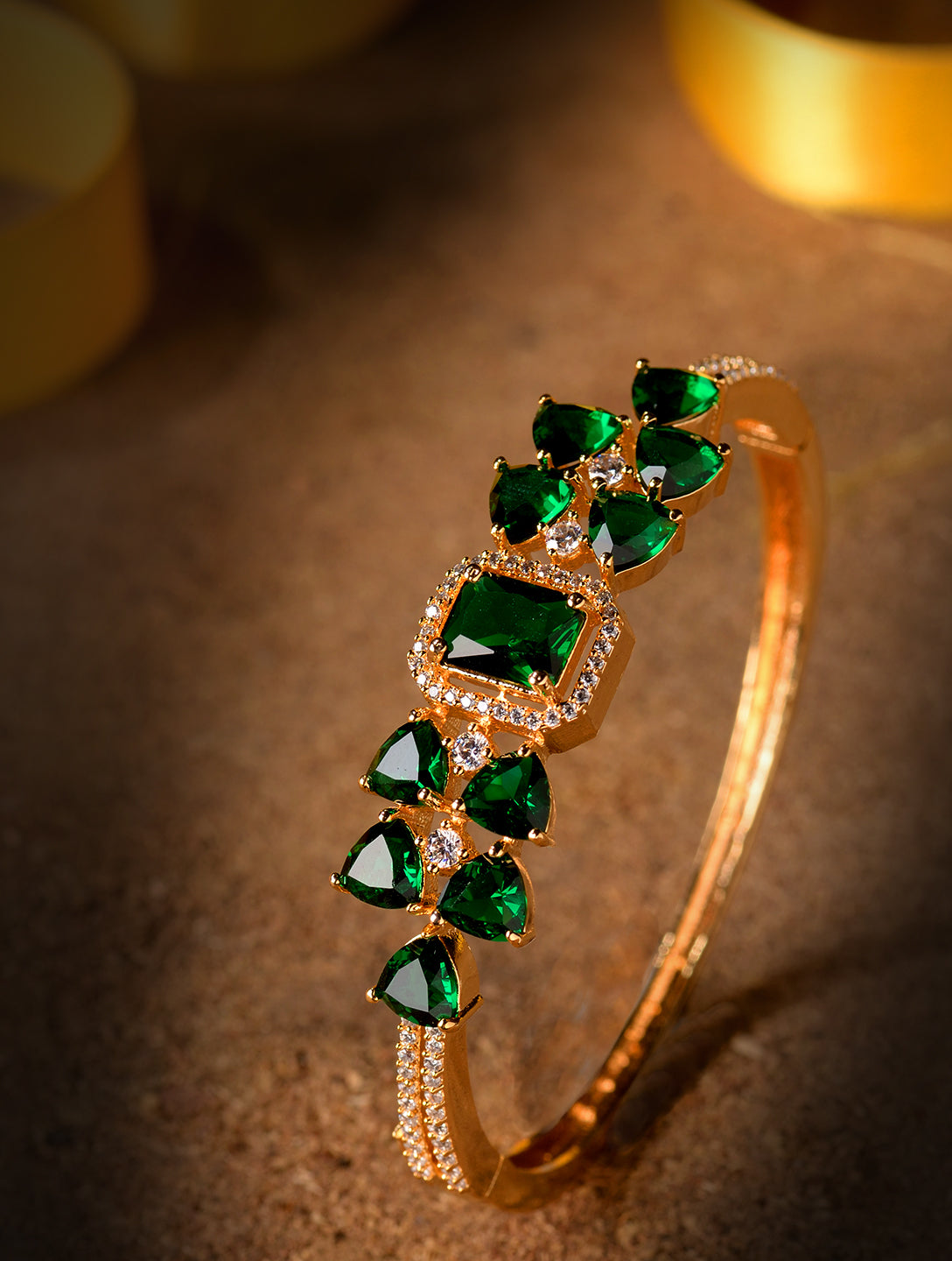 Gold plated Green AD studded handcrafted stylish Bracelet for Women & Girls