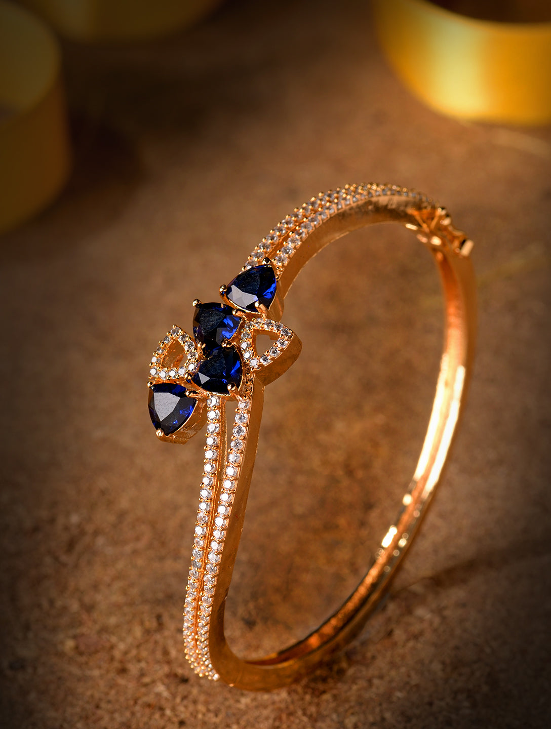 Gold plated Blue AD studded handcrafted stylish Bracelet for Women & Girls