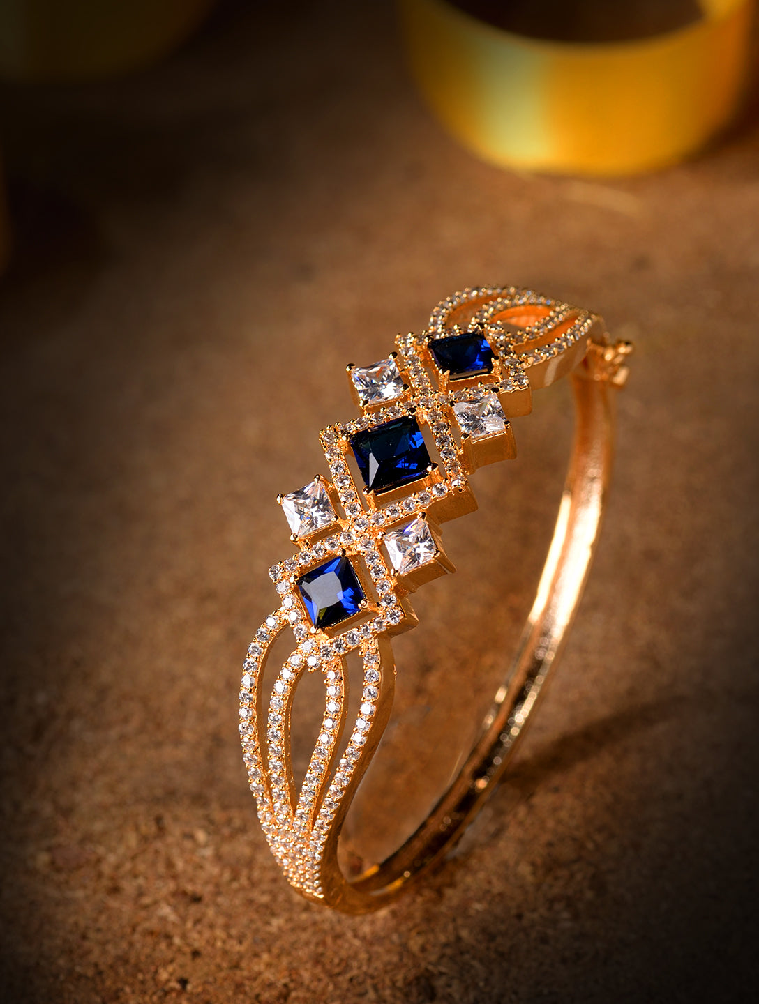 Gold plated Blue AD studded handcrafted stylish Bracelet for Women & Girls