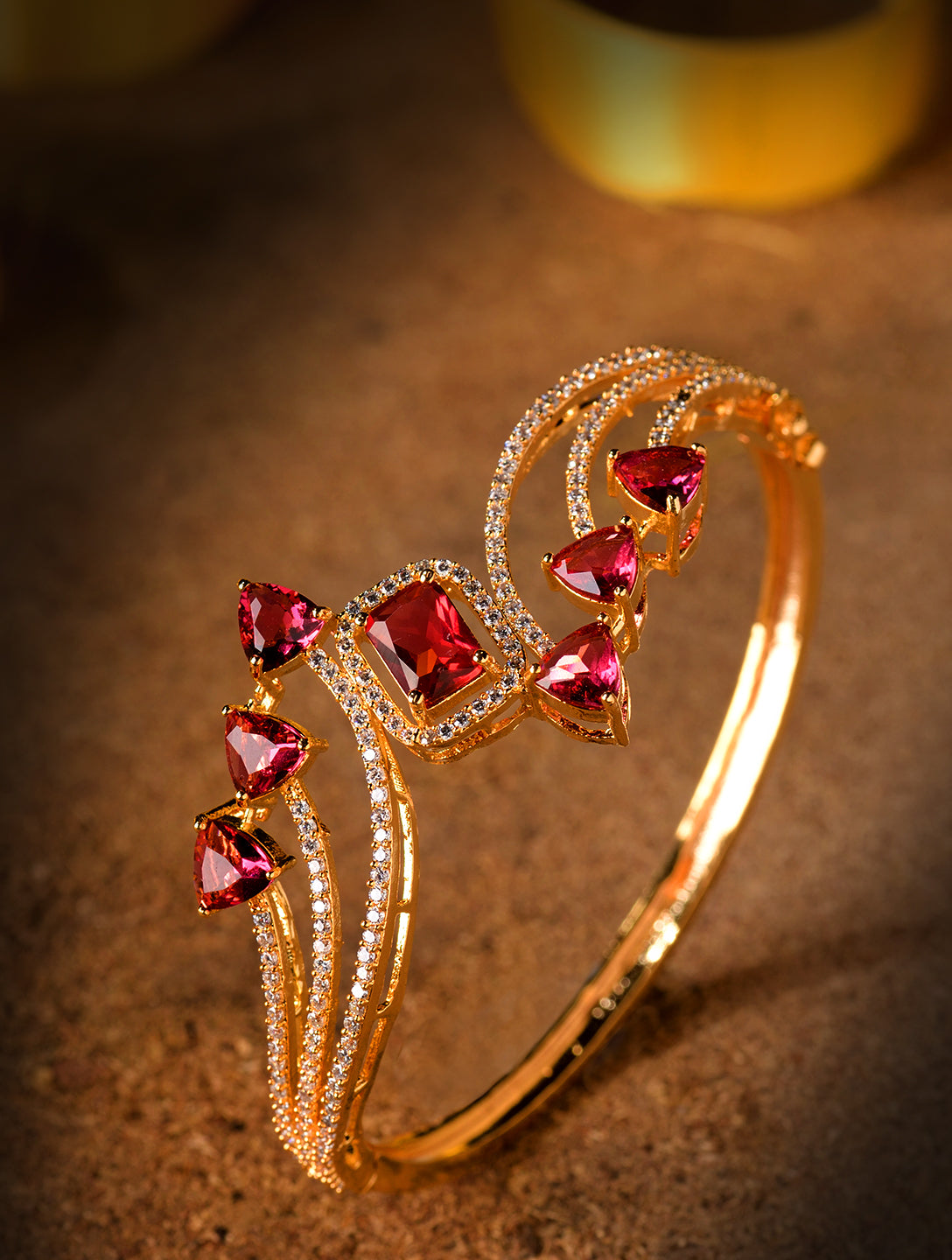 Gold plated Red AD studded handcrafted stylish Bracelet for Women & Girls