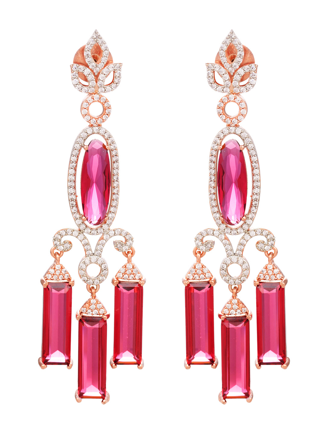 Rose Gold plated Ruby AD studded Drop Earrings