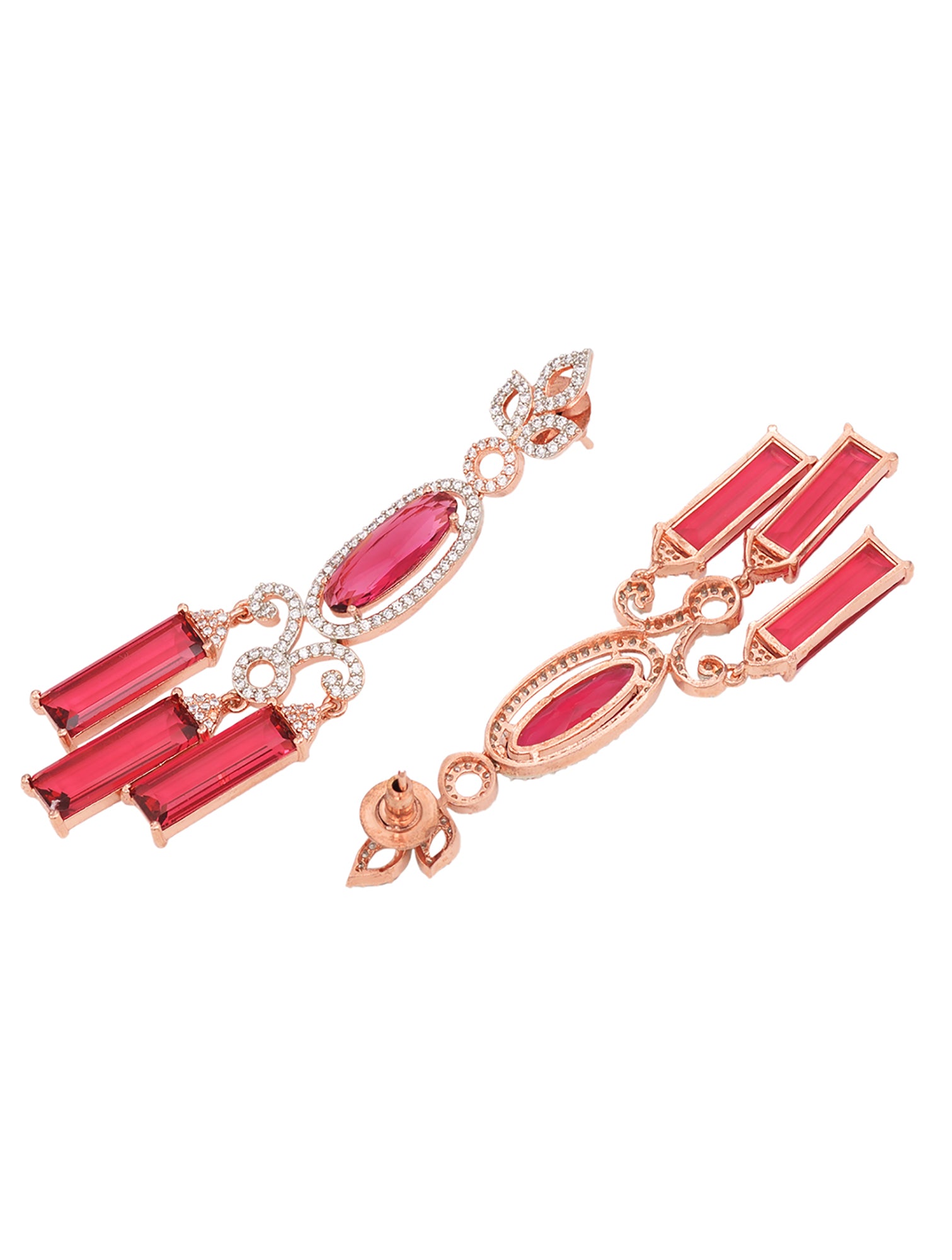 Rose Gold plated Ruby AD studded Drop Earrings