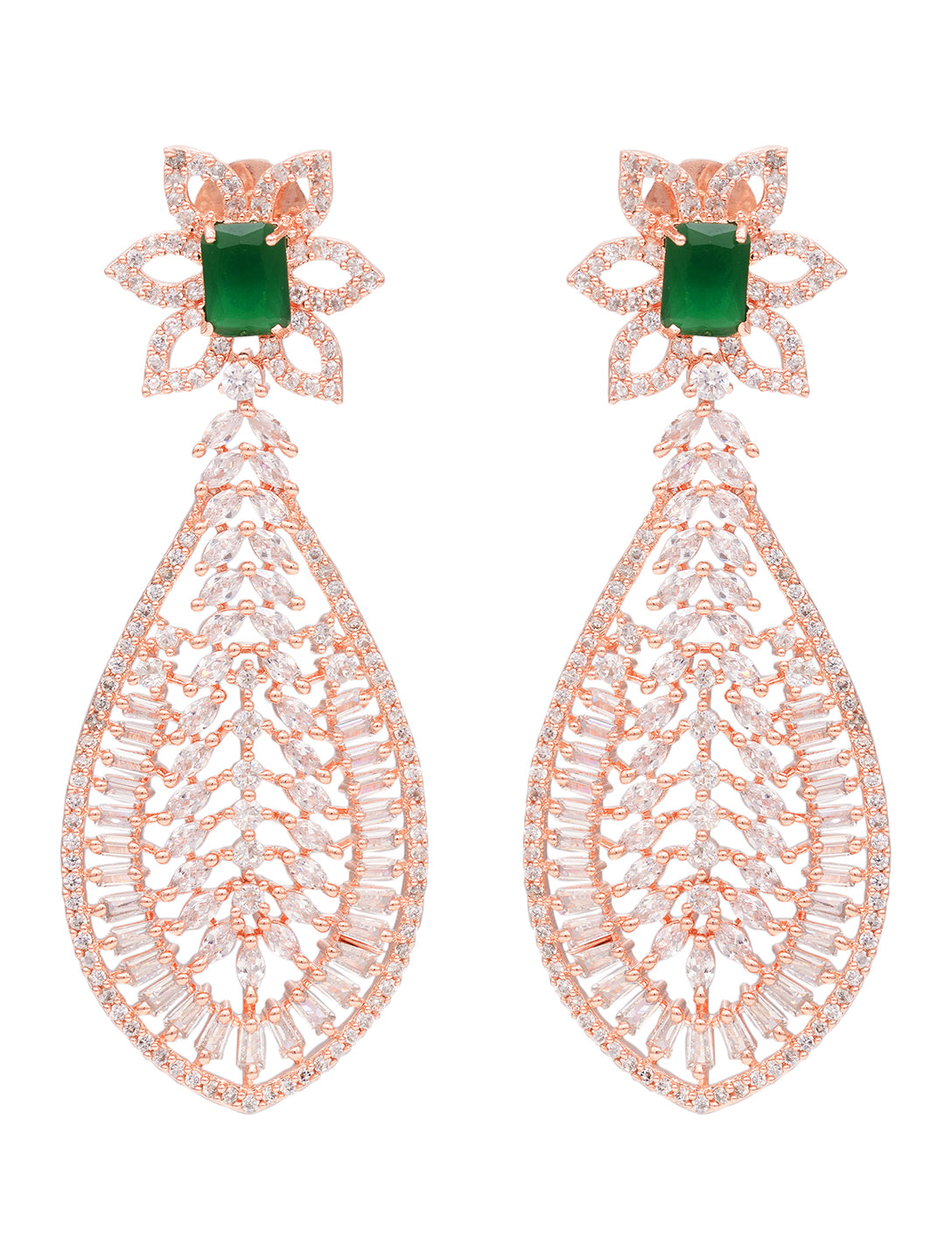 Rose Gold plated Green AD studded Leaf DesignMangtika & Earring set