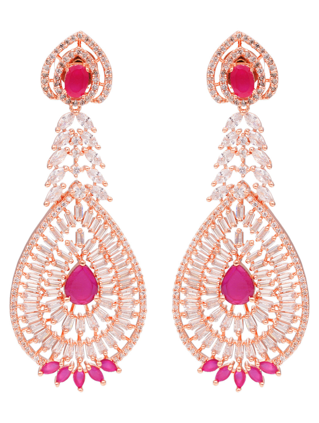 Rose Gold plated Red AD studded Leaf Design Mangtika & Earring set