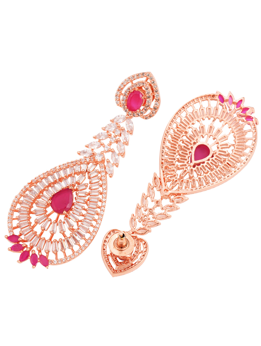 Rose Gold plated Red AD studded Leaf Design Mangtika & Earring set