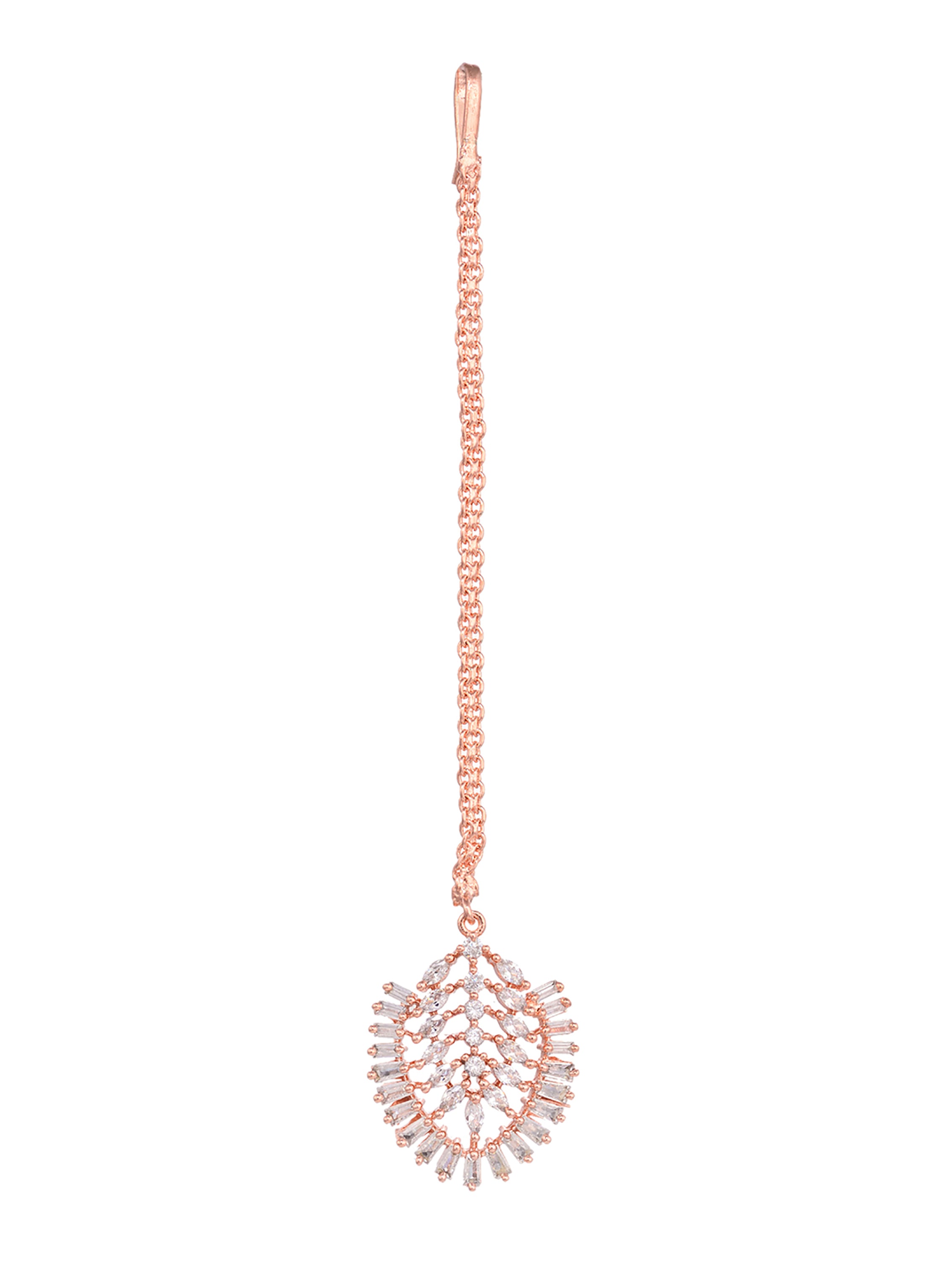 Rose Gold plated Green AD studded Leaf DesignMangtika & Earring set